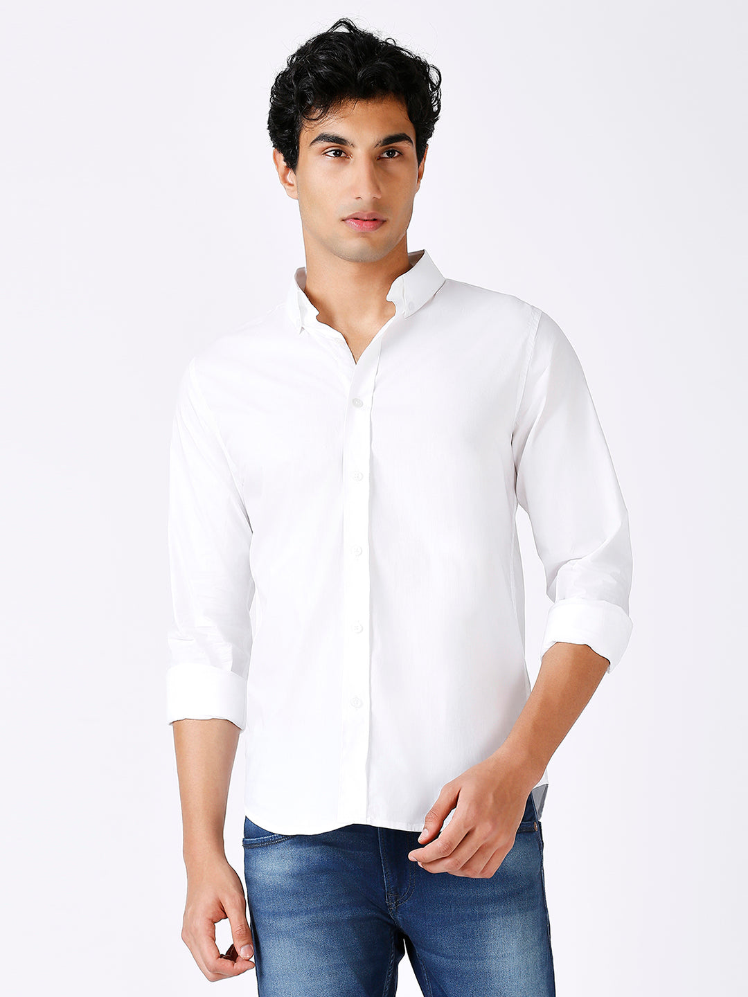 Solid Slim Fit White Casual Shirt