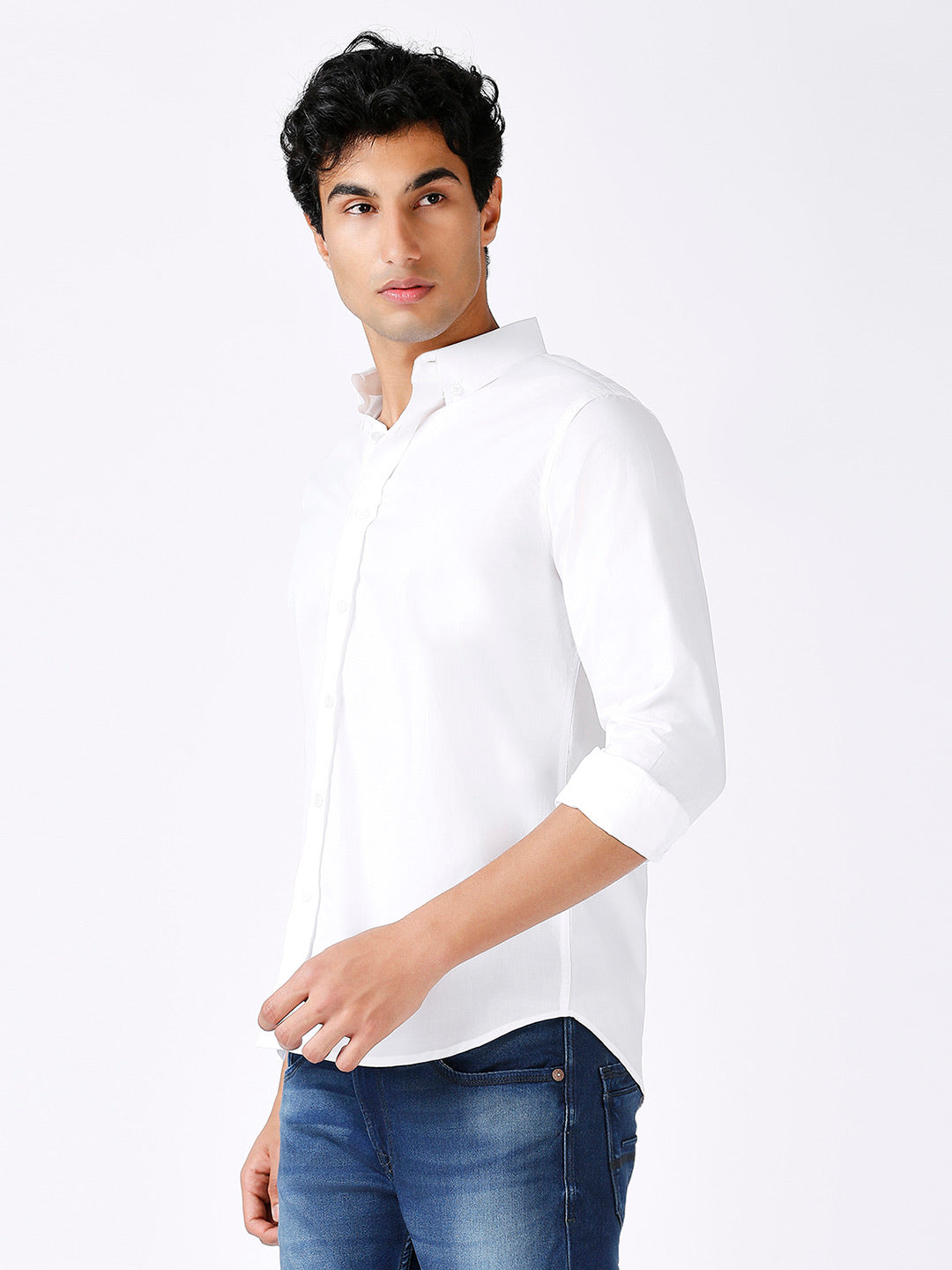 Solid Slim Fit White Casual Shirt