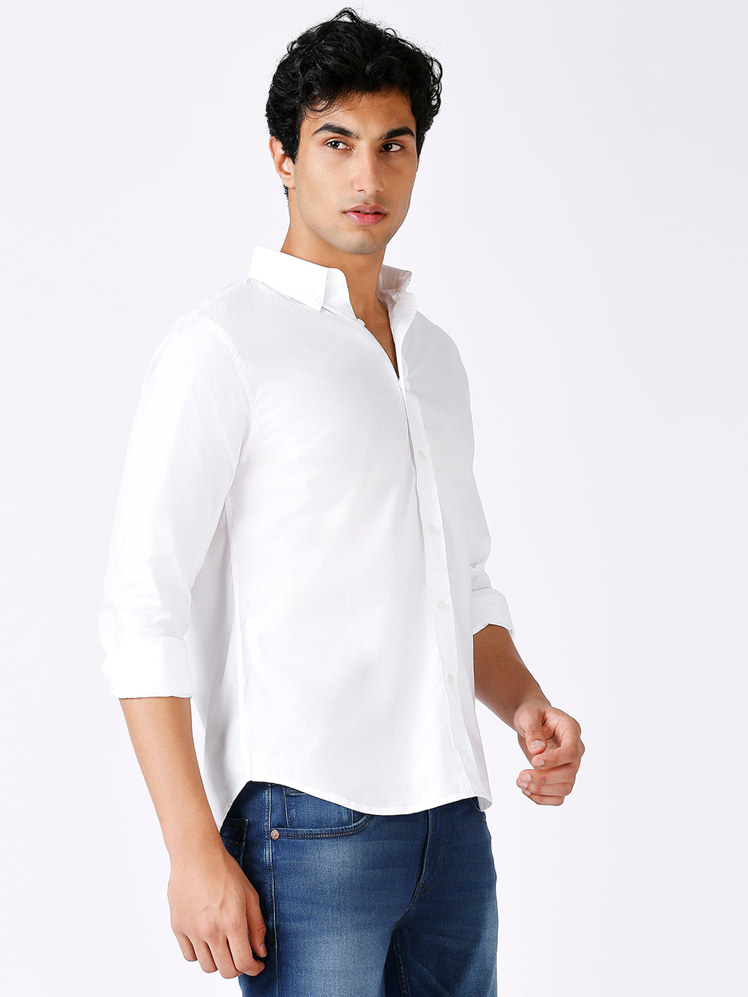 Solid Slim Fit White Casual Shirt