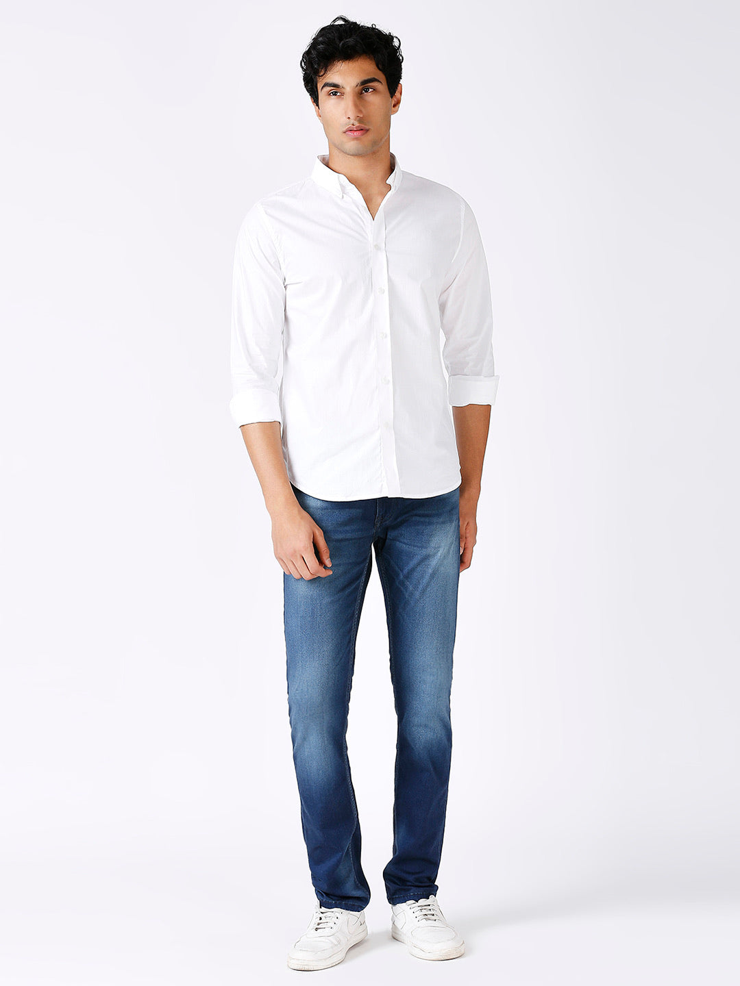 Solid Slim Fit White Casual Shirt