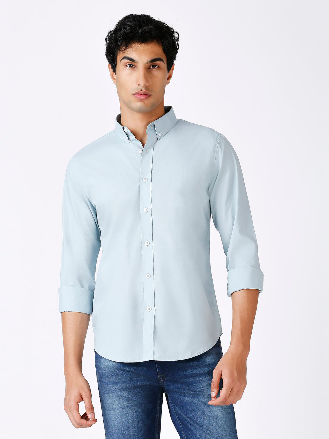 Solid Slim Fit Sea Green Casual Shirt