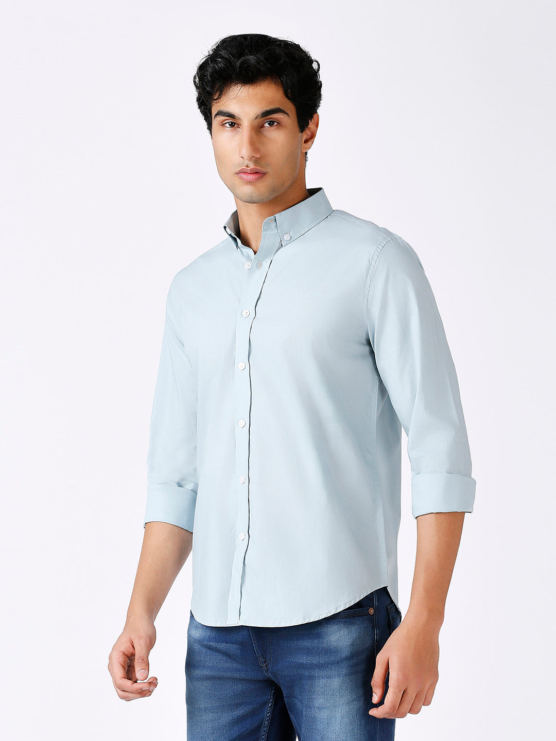 Solid Slim Fit Sea Green Casual Shirt