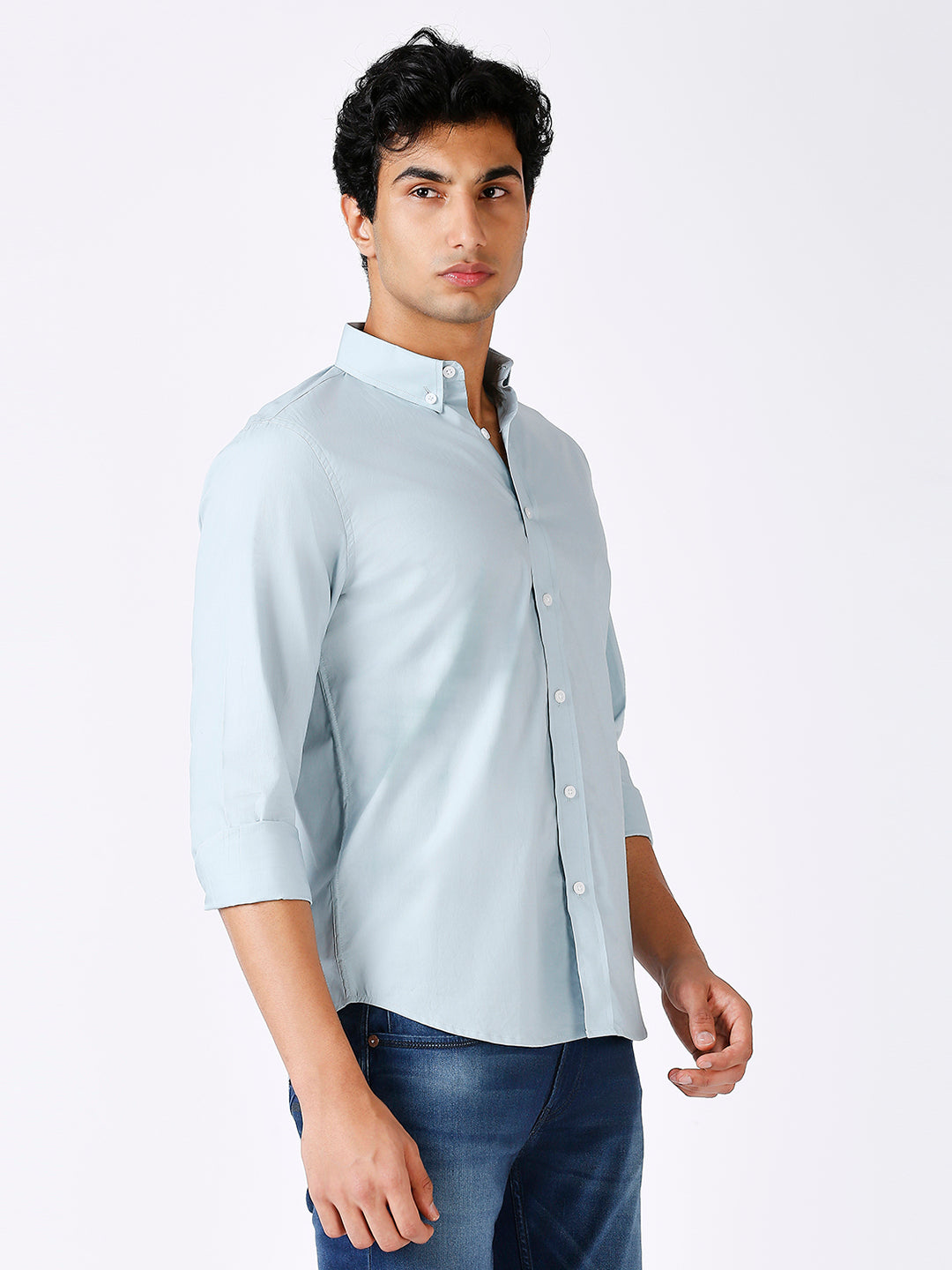 Solid Slim Fit Sea Green Casual Shirt