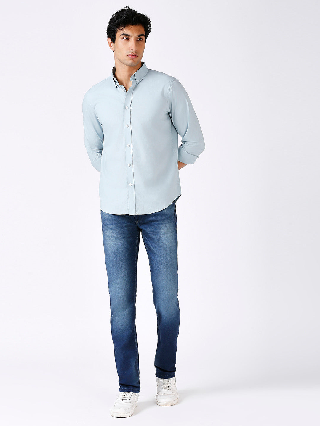 Solid Slim Fit Sea Green Casual Shirt