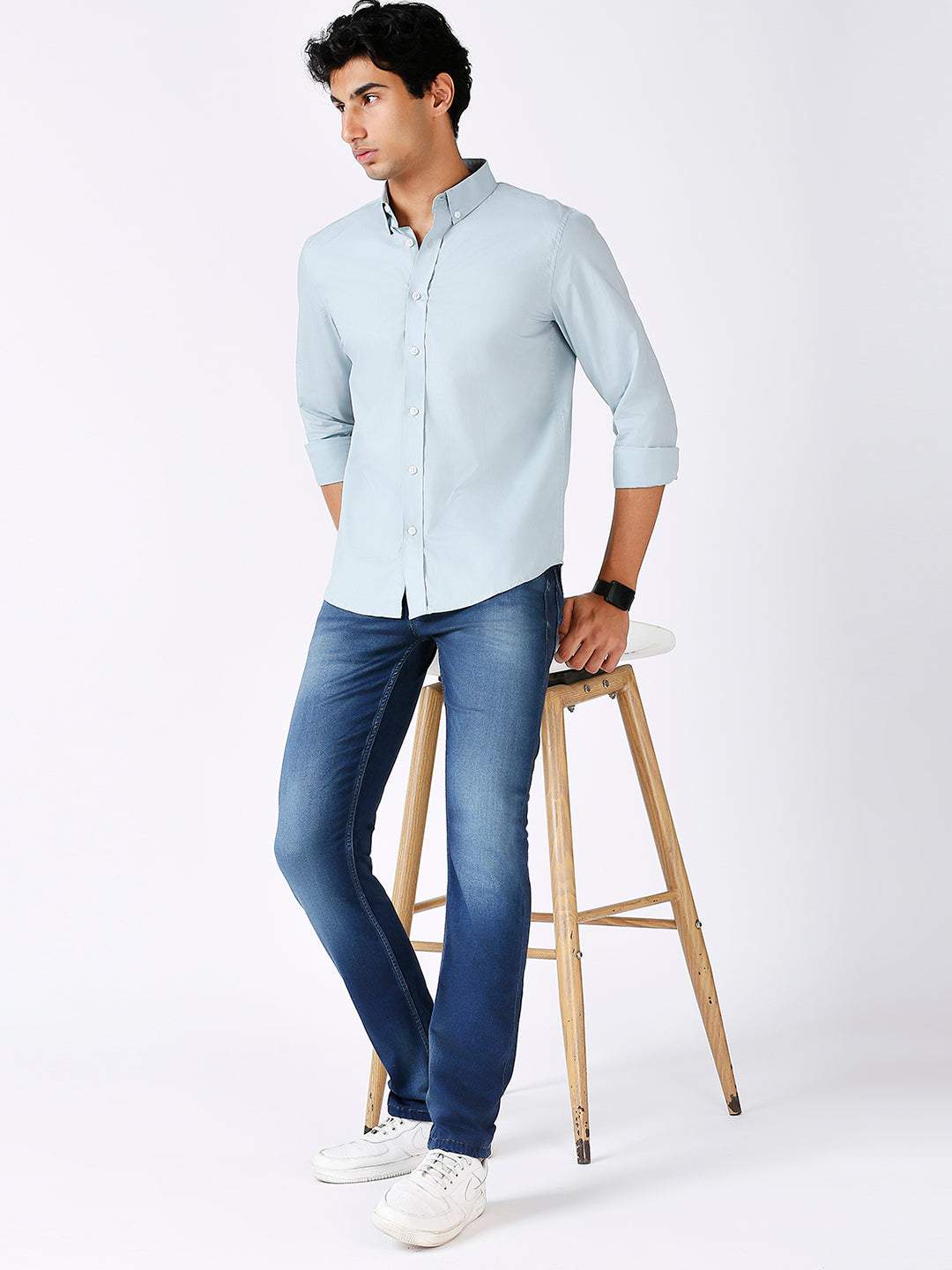 Solid Slim Fit Sea Green Casual Shirt