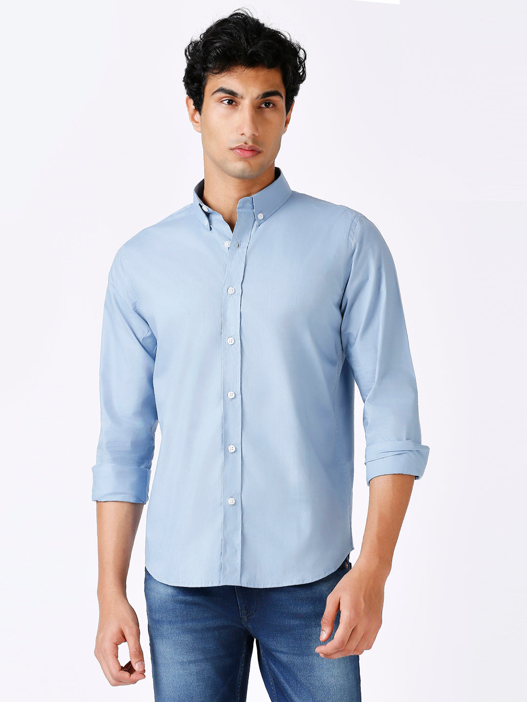 Solid Slim Fit Blue Casual Shirt