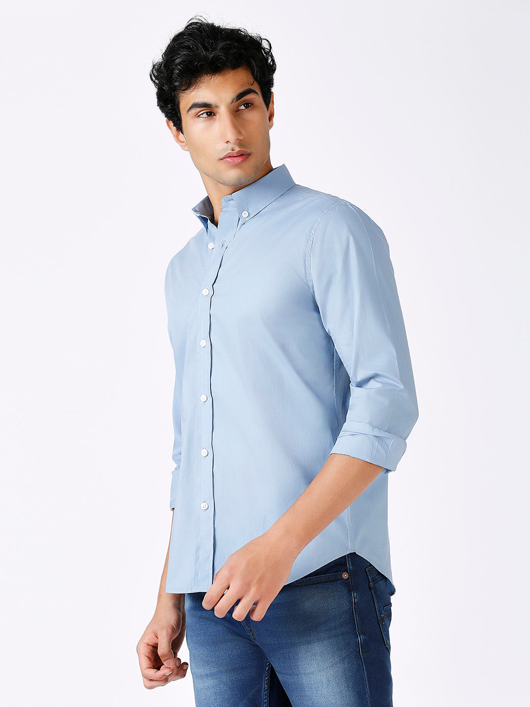 Solid Slim Fit Blue Casual Shirt