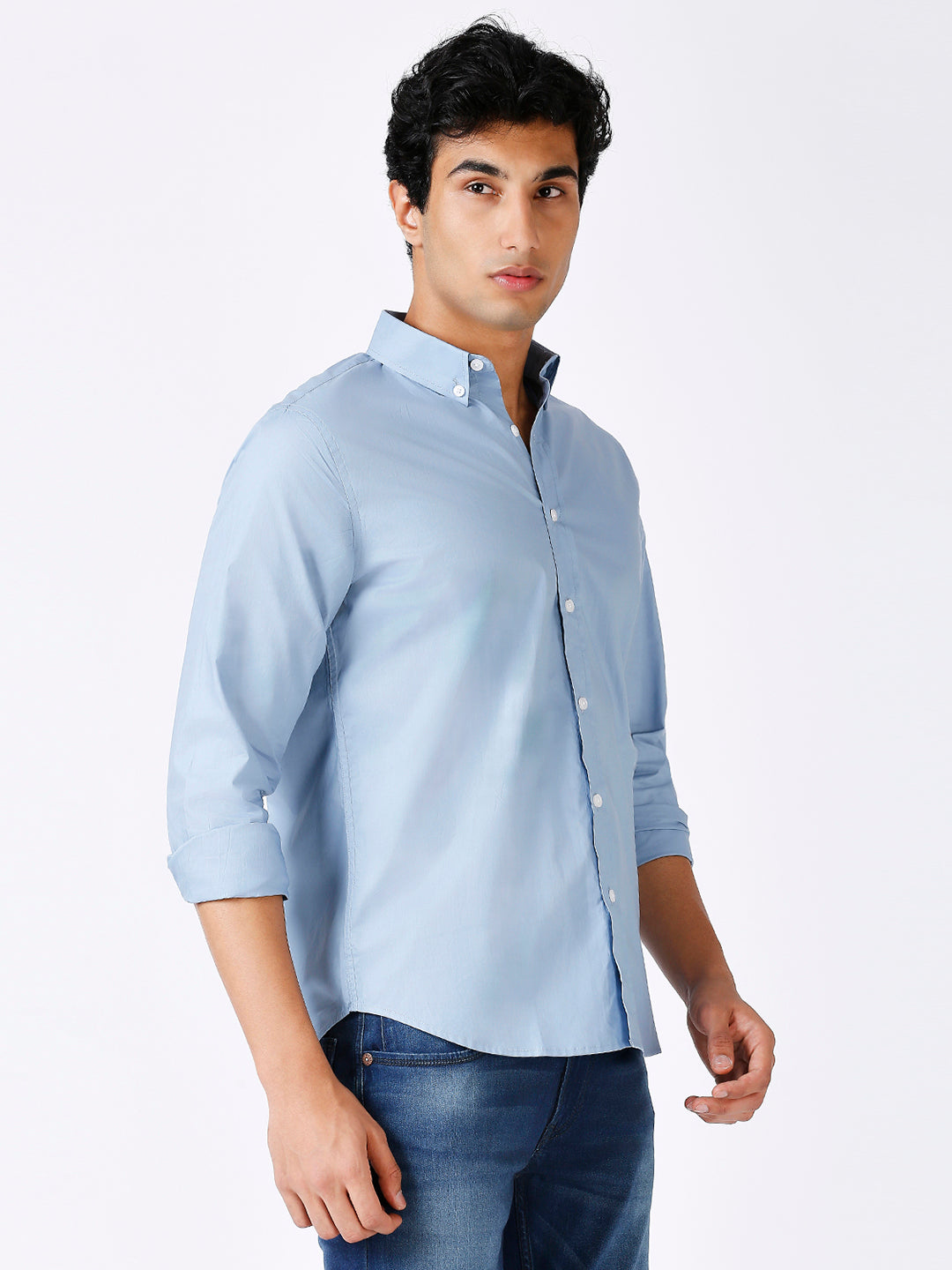 Solid Slim Fit Blue Casual Shirt