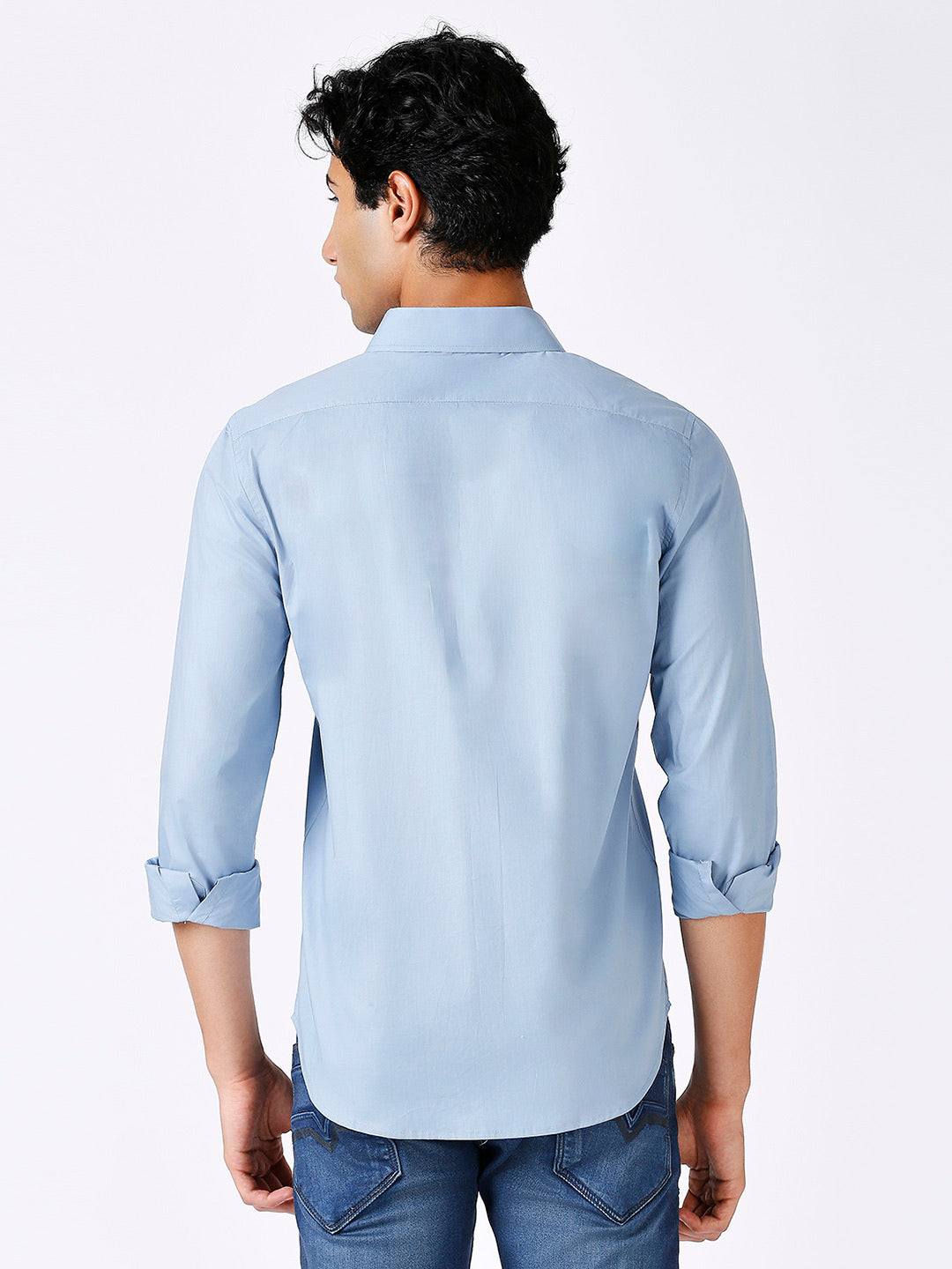 Solid Slim Fit Blue Casual Shirt