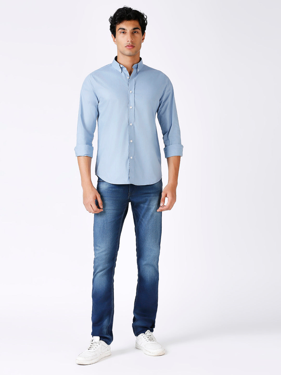 Solid Slim Fit Blue Casual Shirt