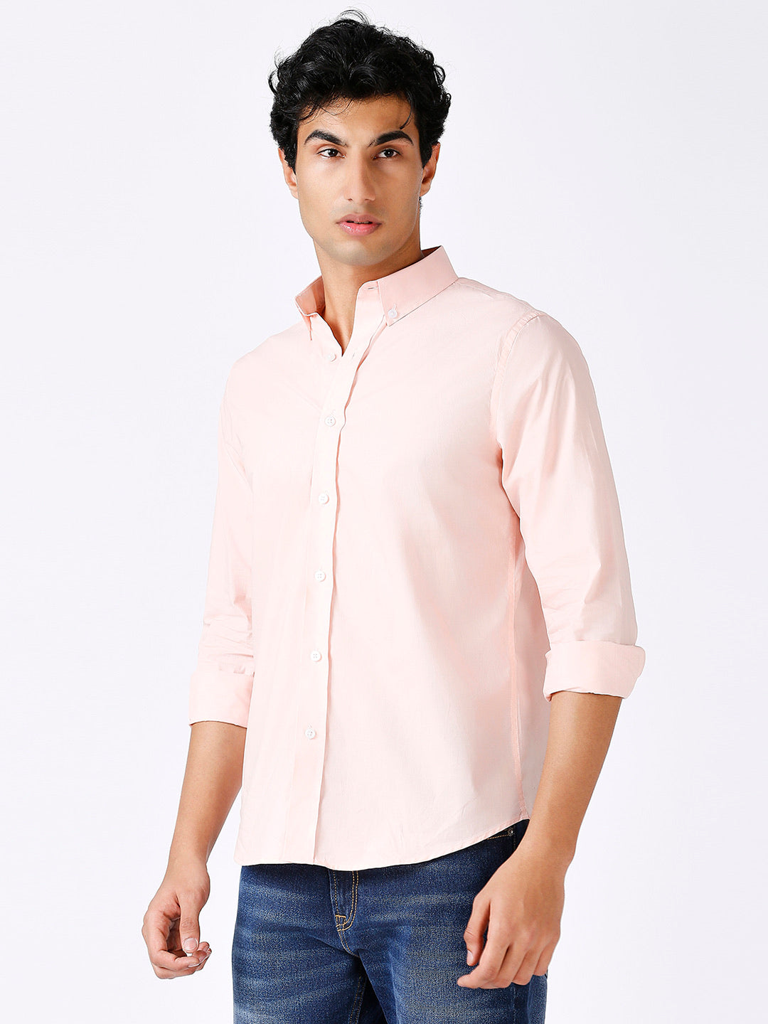 Solid Slim Fit Pink Casual Shirt