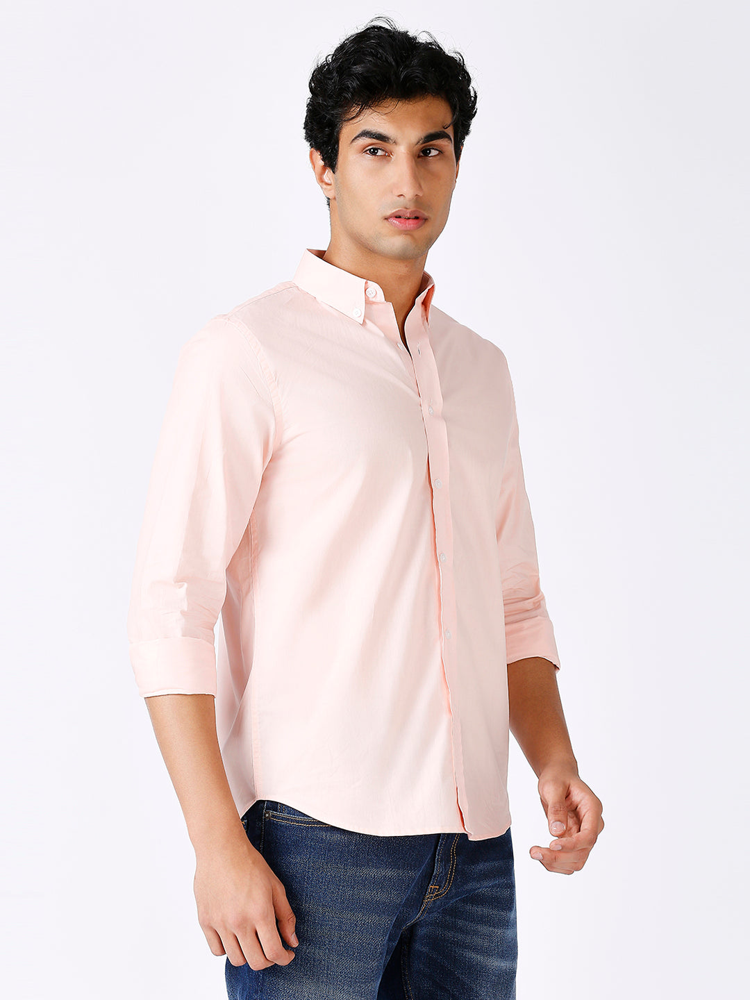 Solid Slim Fit Pink Casual Shirt