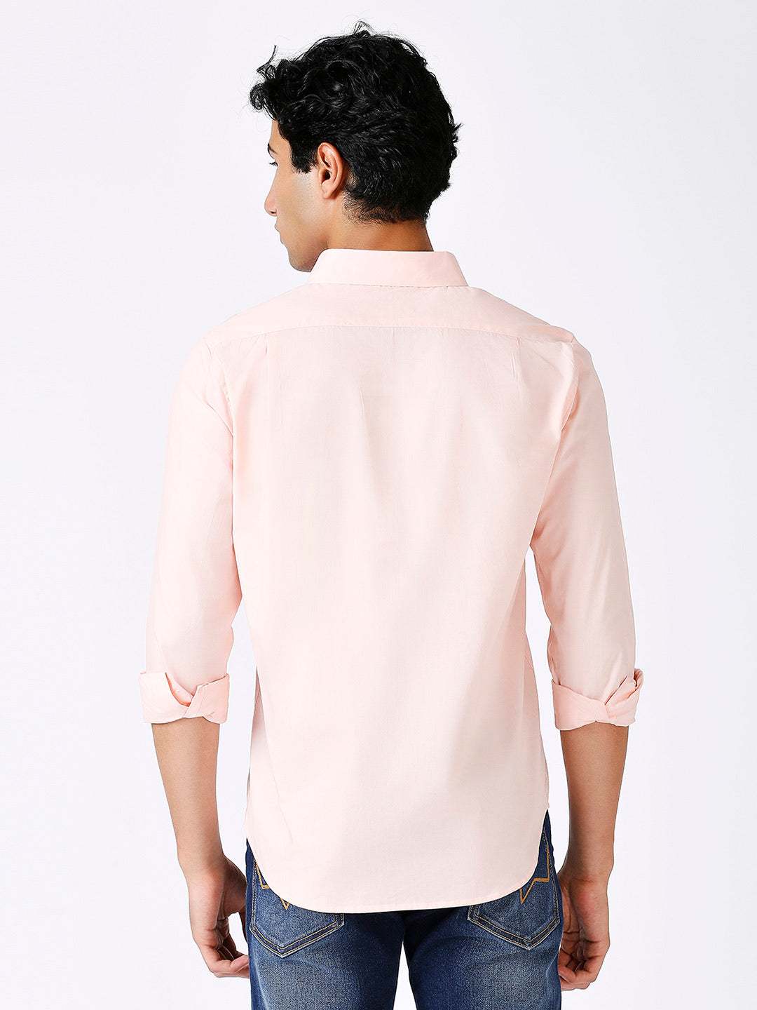 Solid Slim Fit Pink Casual Shirt