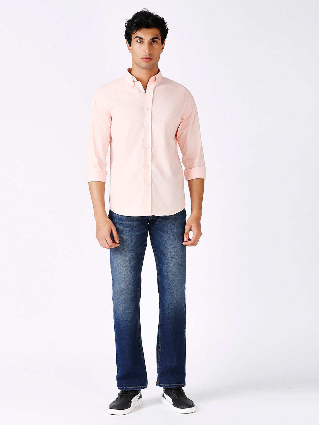 Solid Slim Fit Pink Casual Shirt