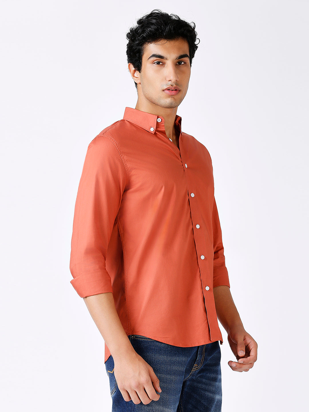 Solid Slim Fit Rust Casual Shirt