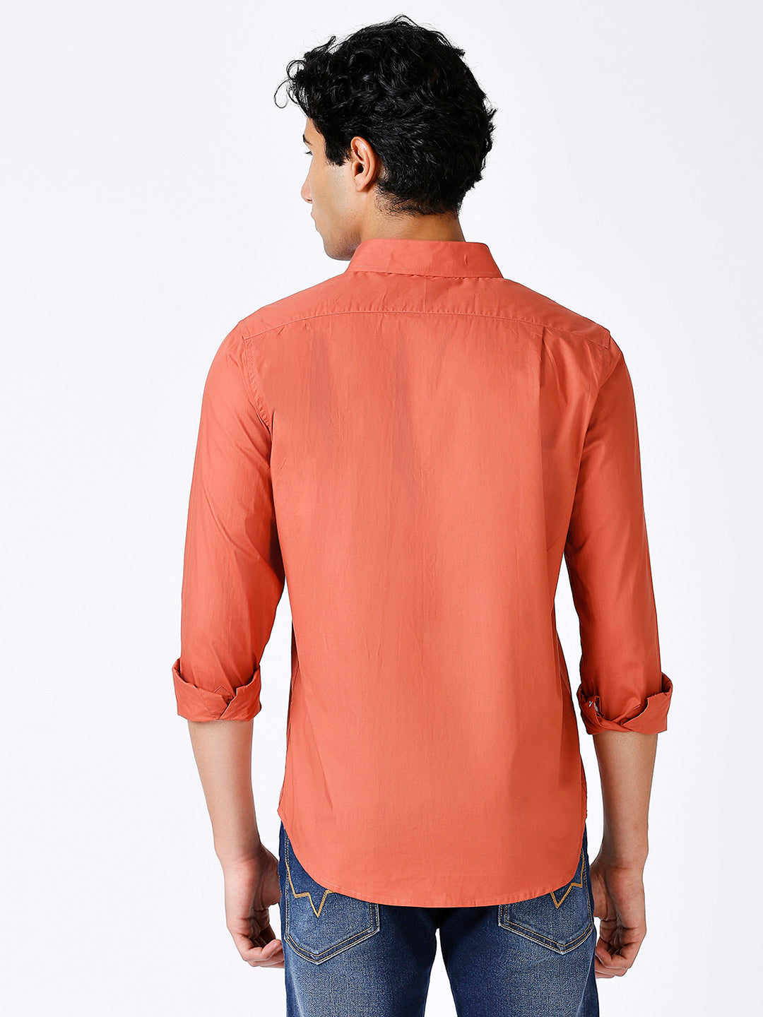 Solid Slim Fit Rust Casual Shirt