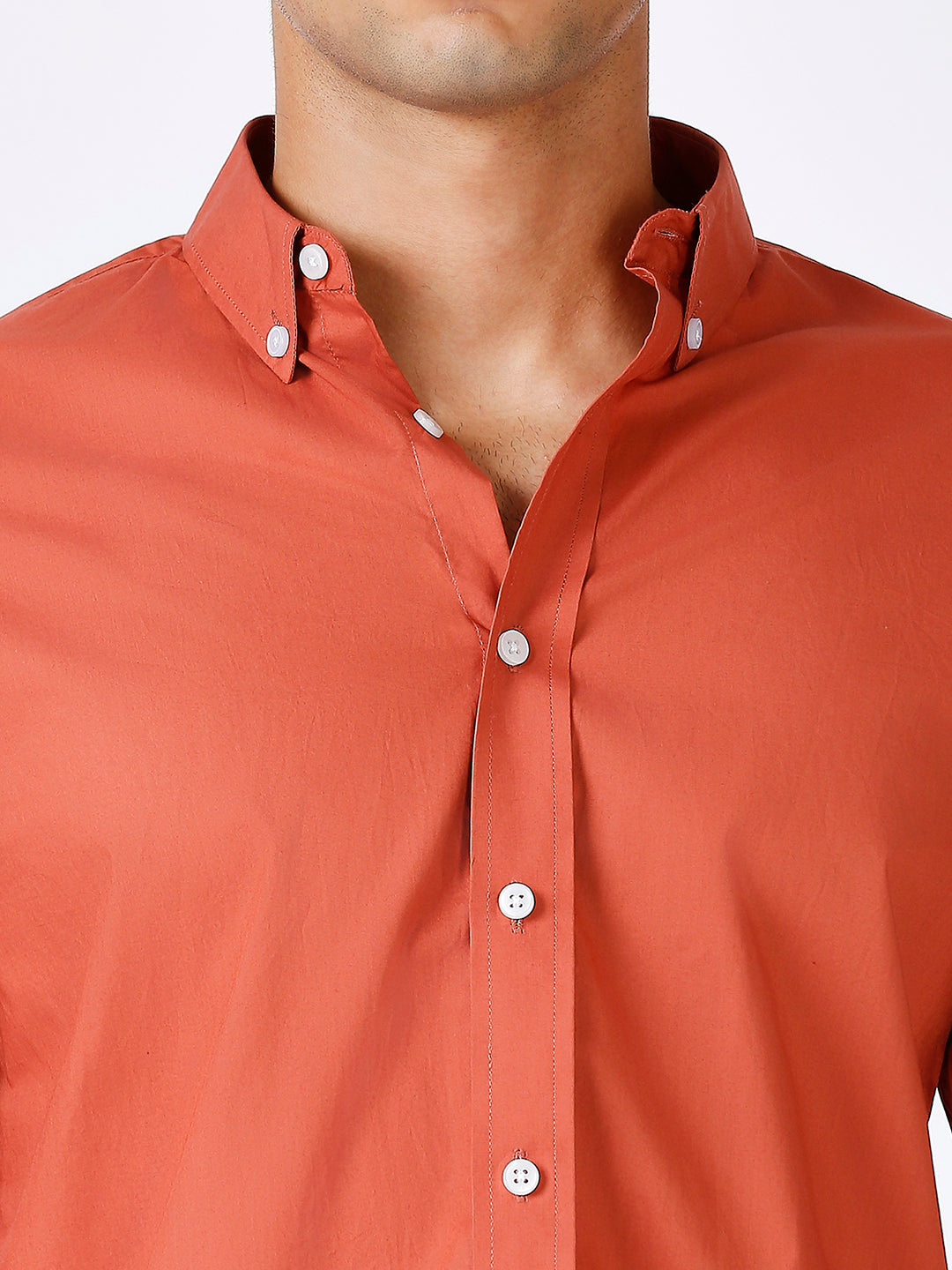 Solid Slim Fit Rust Casual Shirt