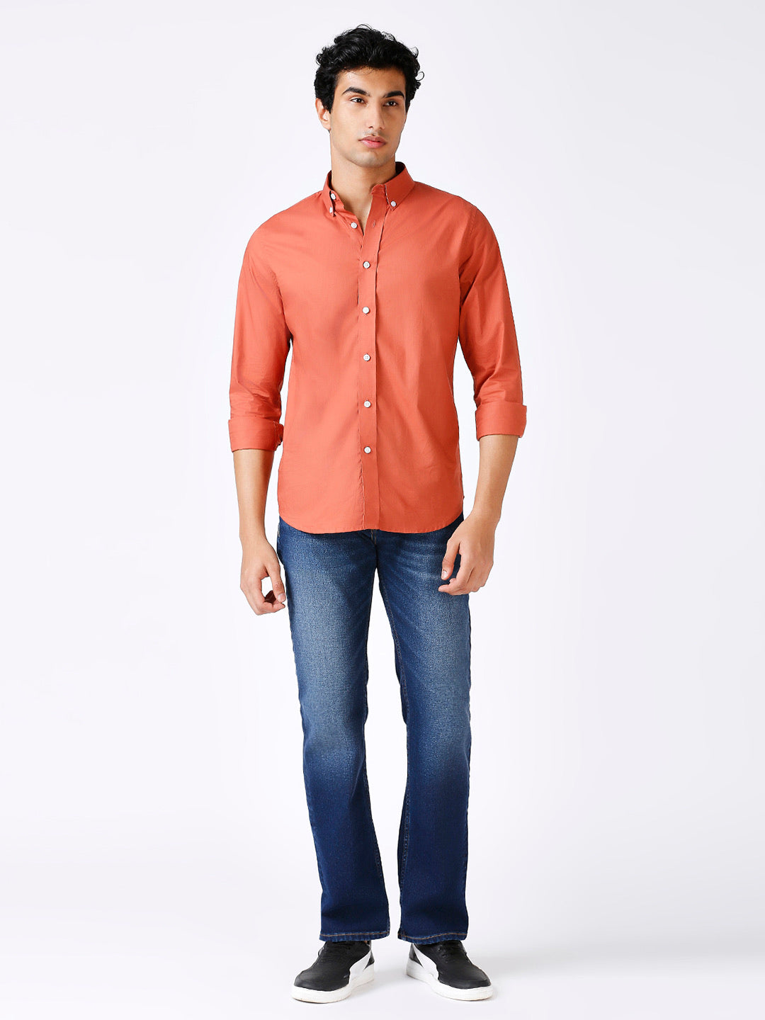 Solid Slim Fit Rust Casual Shirt