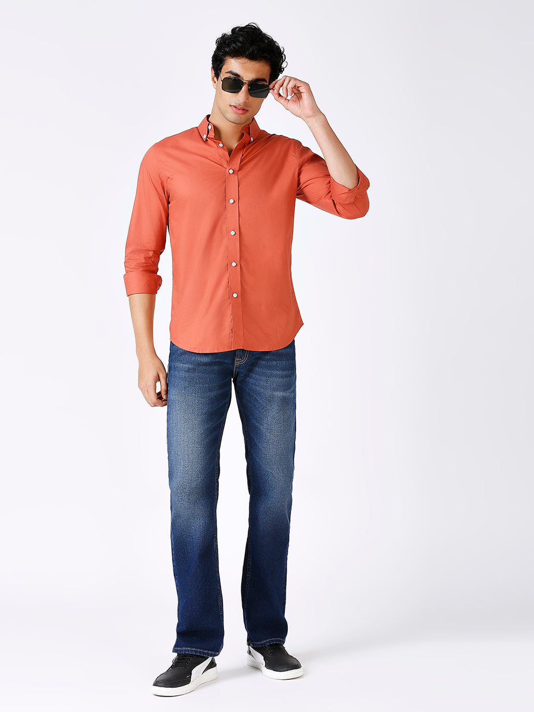 Solid Slim Fit Rust Casual Shirt