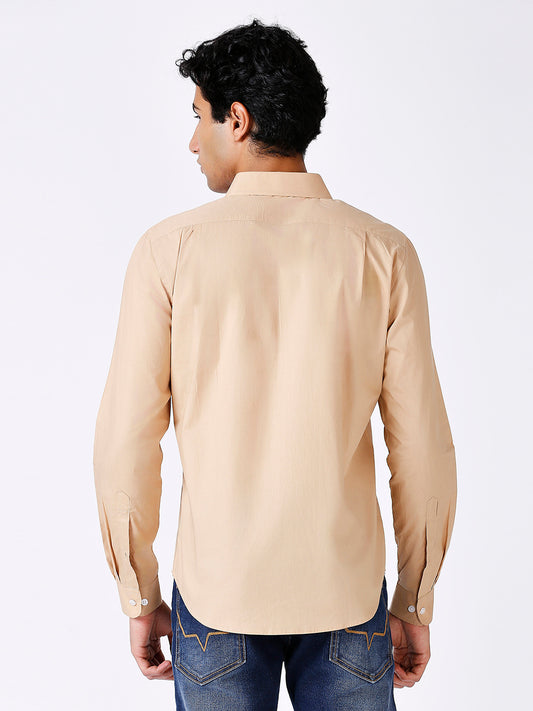 Solid Slim Fit Beige Casual Shirt