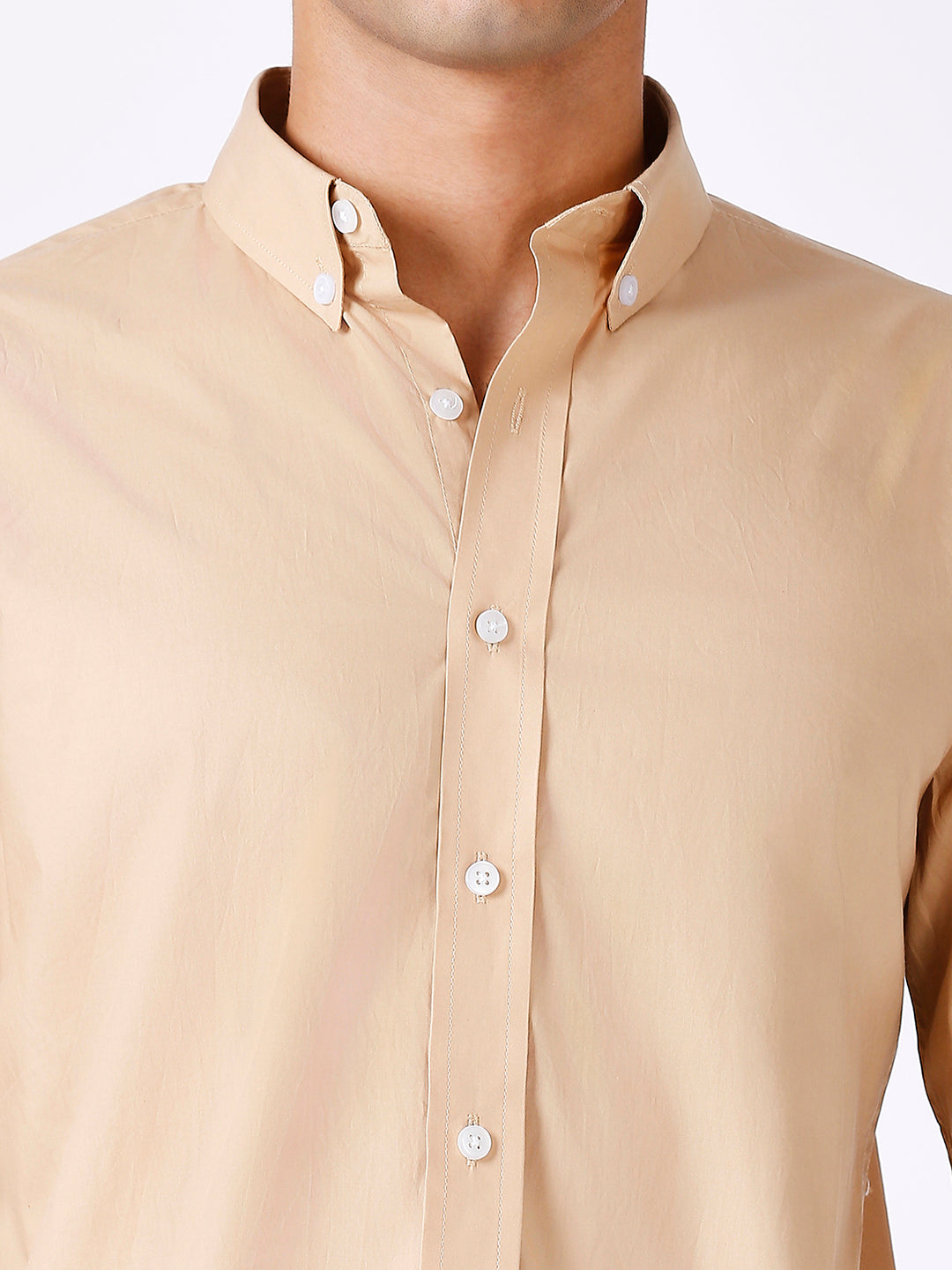Solid Slim Fit Beige Casual Shirt