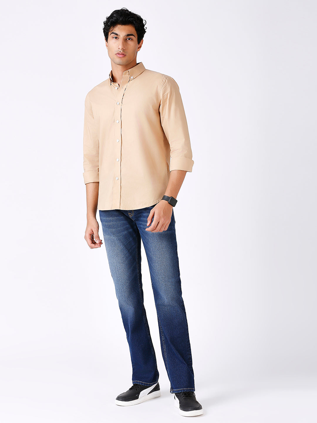 Solid Slim Fit Beige Casual Shirt