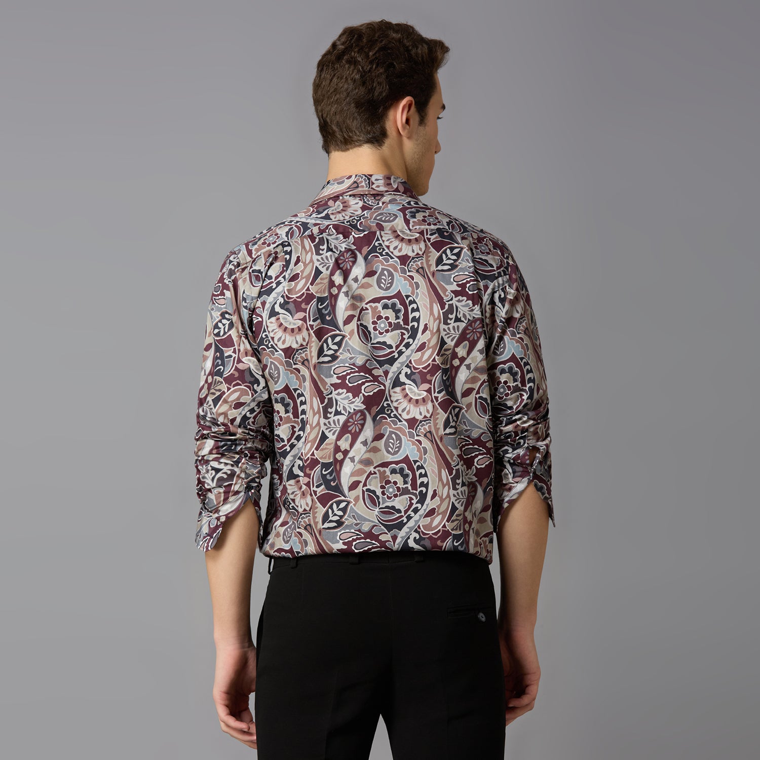 Men's Slim Fit Maroon 100% Cotton Printed Shirt | Mark & Albert