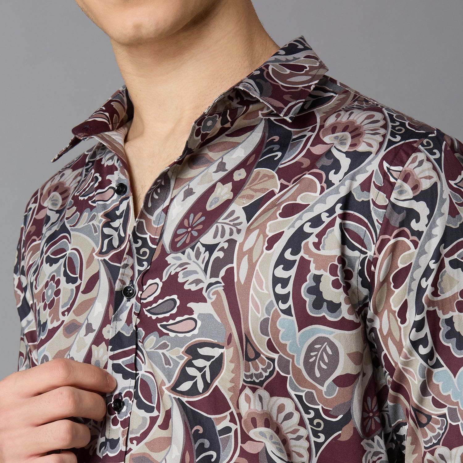 Men's Slim Fit Maroon 100% Cotton Printed Shirt | Mark & Albert