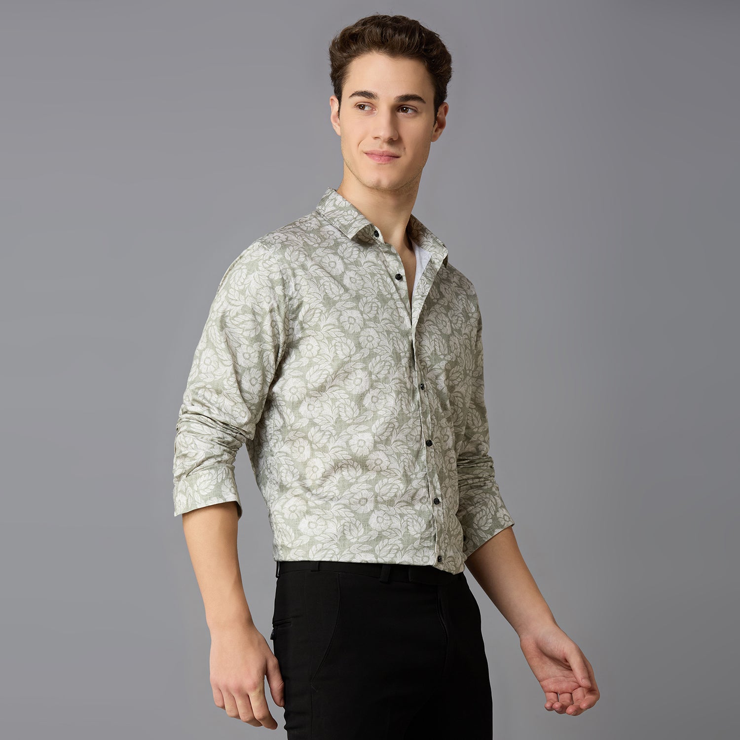 Men's Slim Fit Green 100% Cotton Printed Shirt | Mark & Albert