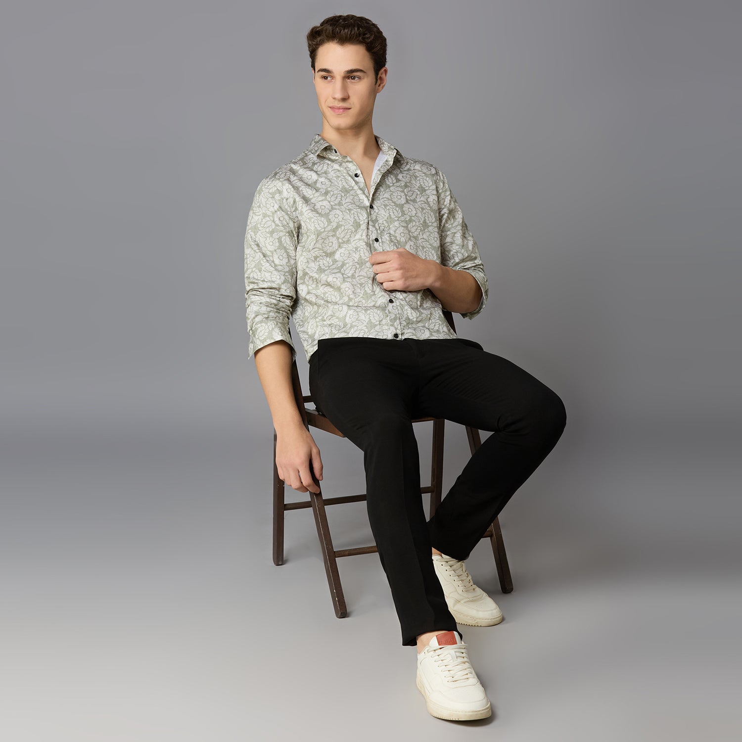 Men's Slim Fit Green 100% Cotton Printed Shirt | Mark & Albert