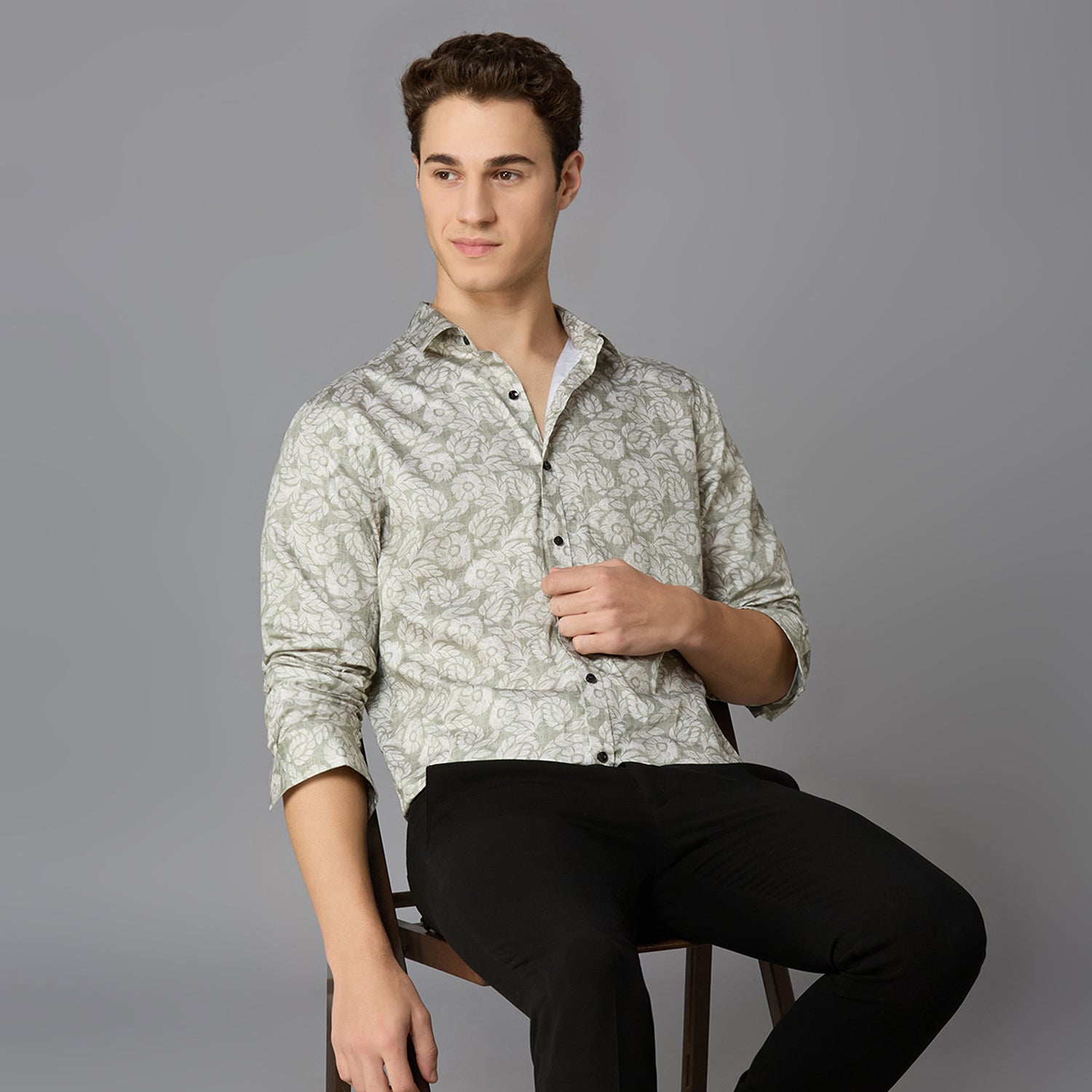Men's Slim Fit Green 100% Cotton Printed Shirt | Mark & Albert