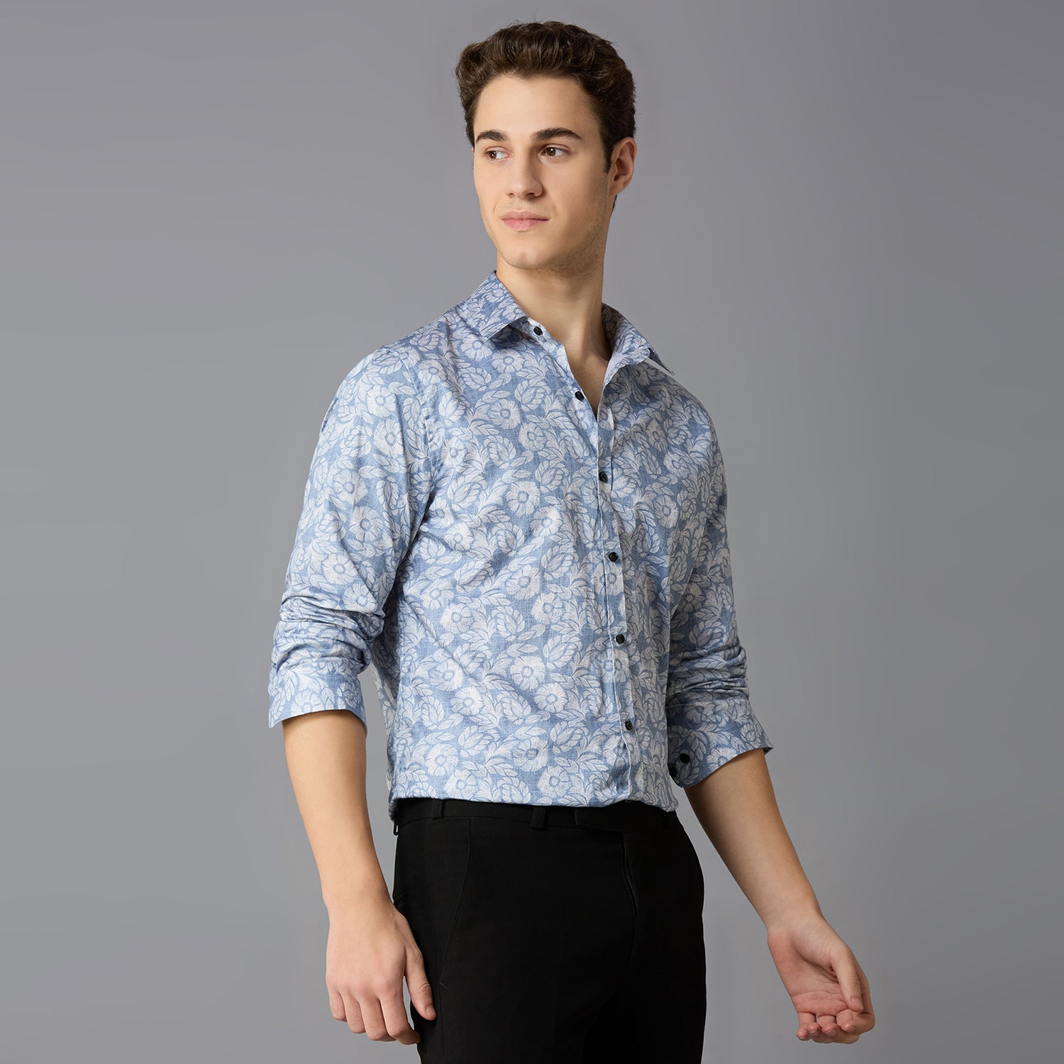 Men's Slim Fit Sky Blue 100% Cotton Printed Shirt | Mark & Albert
