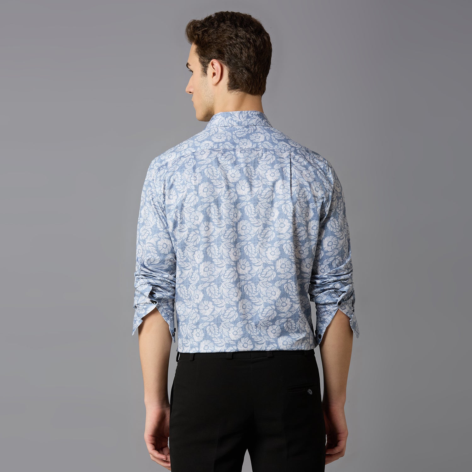 Men's Slim Fit Sky Blue 100% Cotton Printed Shirt | Mark & Albert