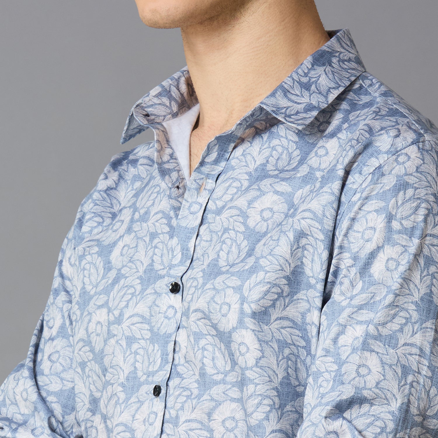 Men's Slim Fit Sky Blue 100% Cotton Printed Shirt | Mark & Albert