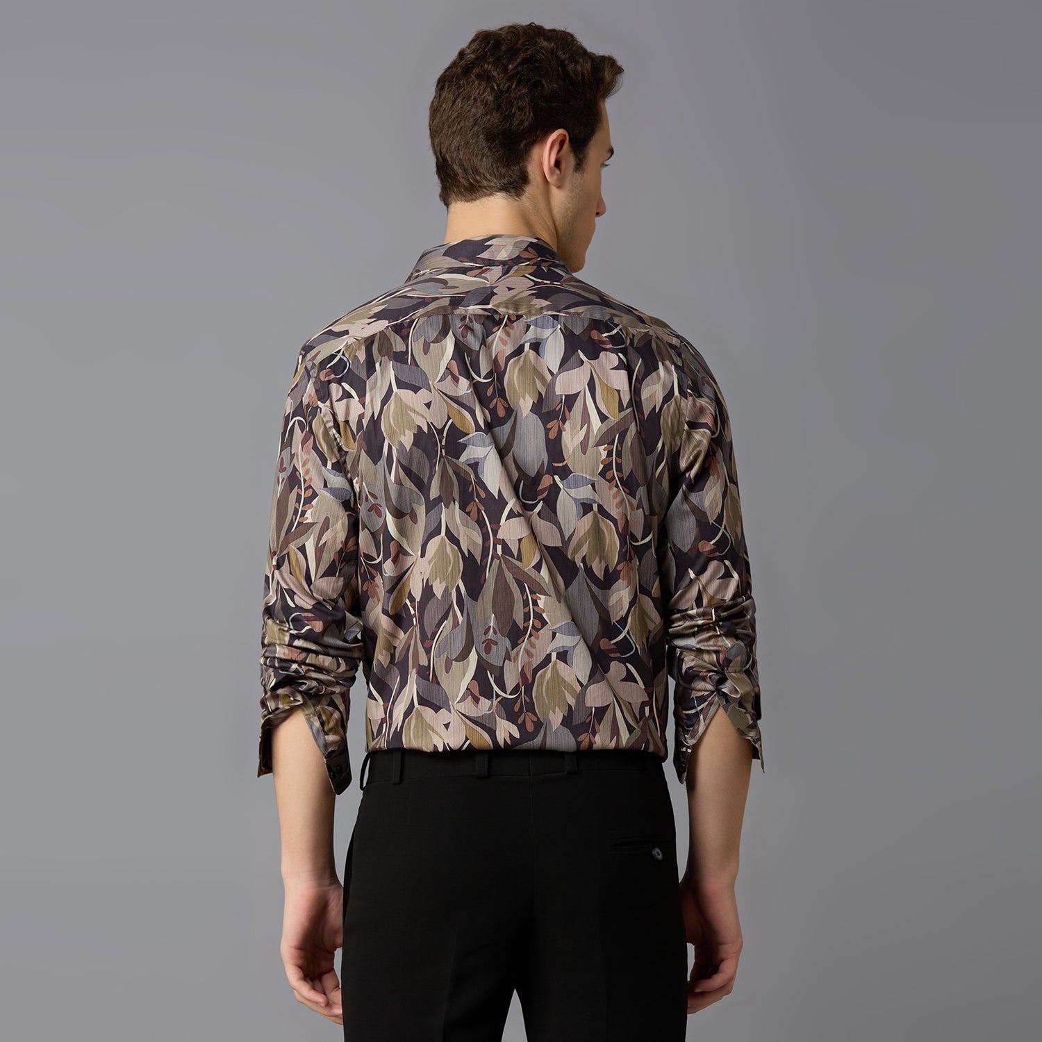 Men's Slim Fit Beige 100% Cotton Printed Shirt | Mark & Albert