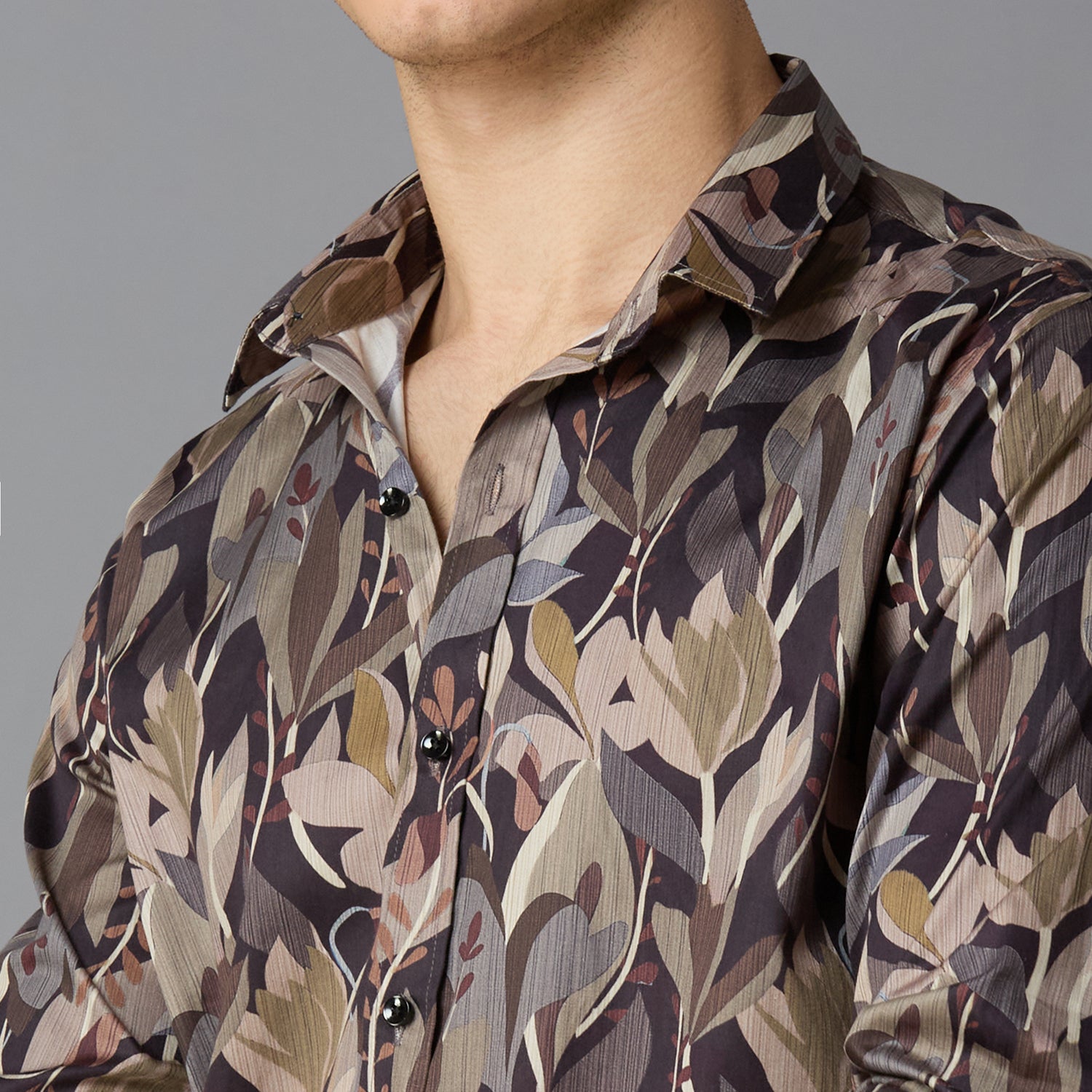 Men's Slim Fit Beige 100% Cotton Printed Shirt | Mark & Albert