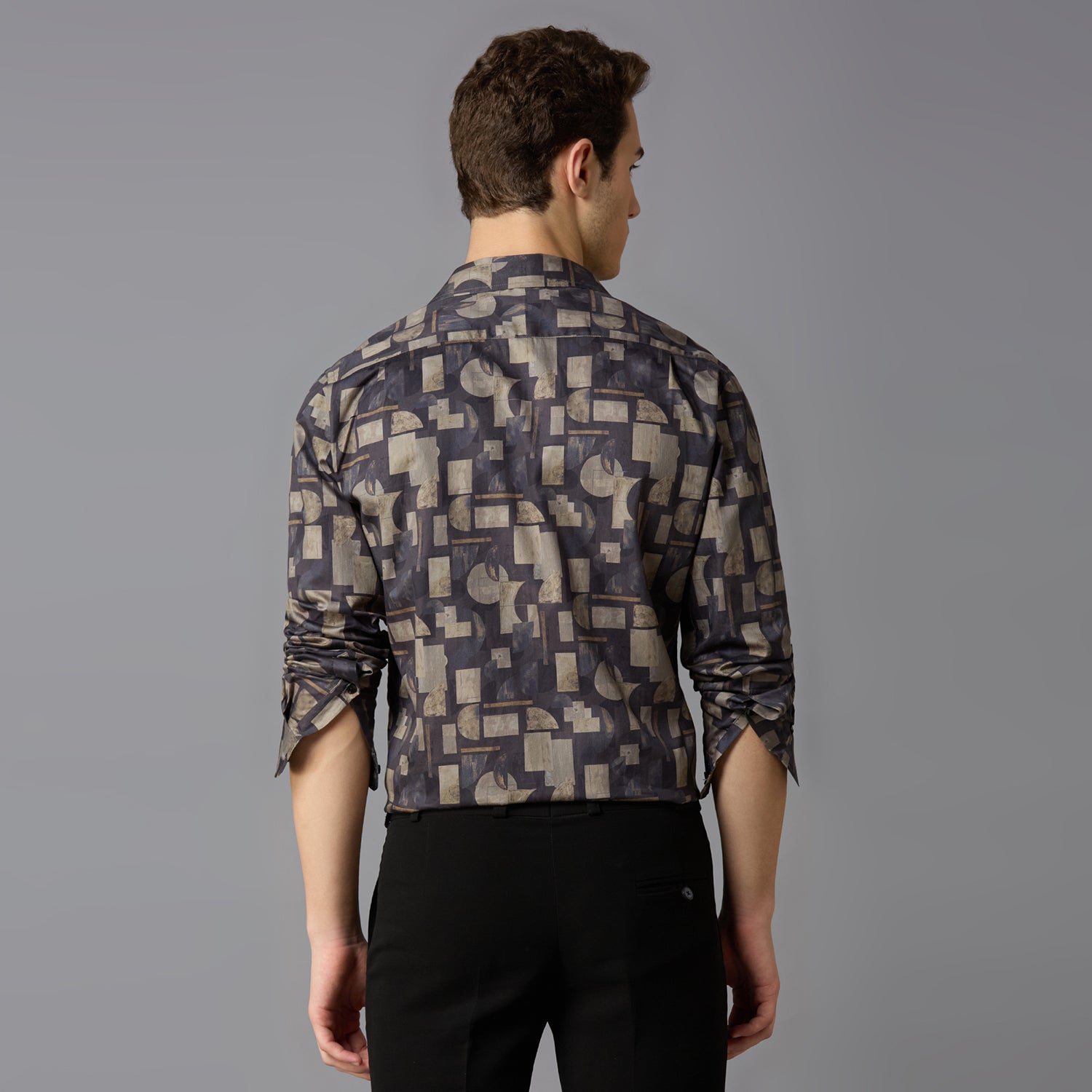 Men's Slim Fit Beige 100% Cotton Printed Shirt | Mark & Albert