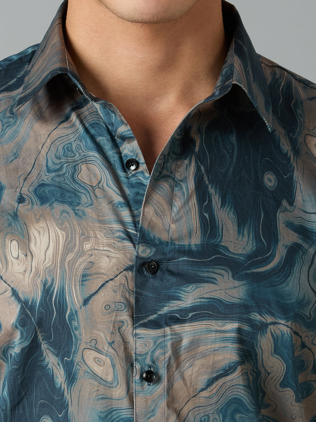 Men's Slim Fit Teal 100% Cotton Printed Shirt | Mark & Albert