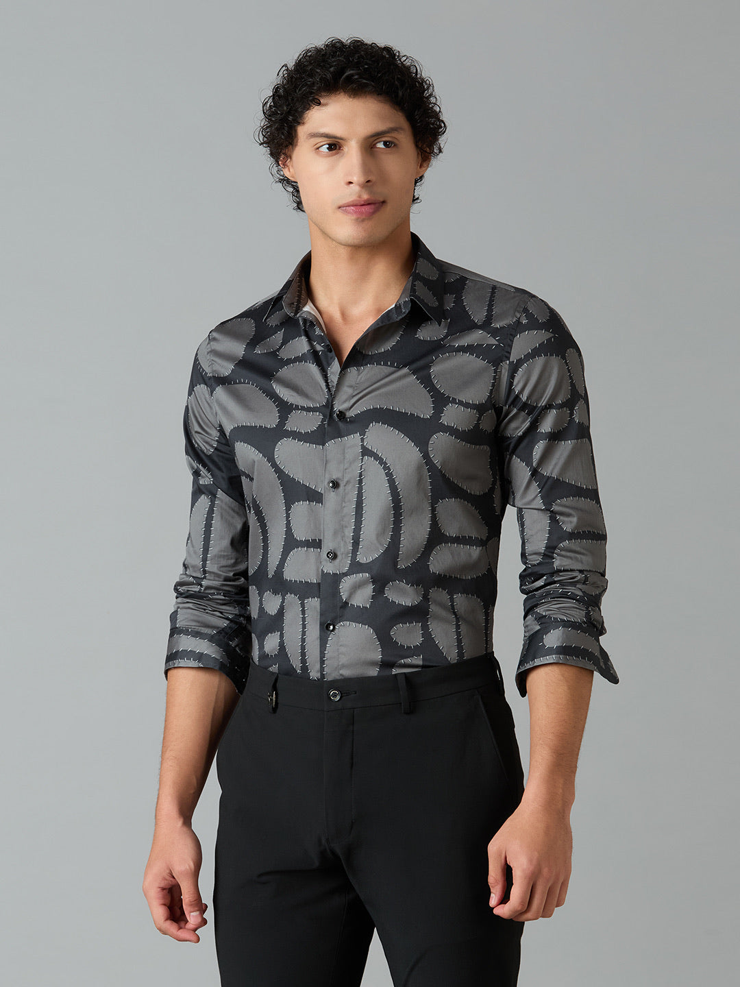 Men's Slim Fit Black 100% Cotton Printed Shirt | Mark & Albert