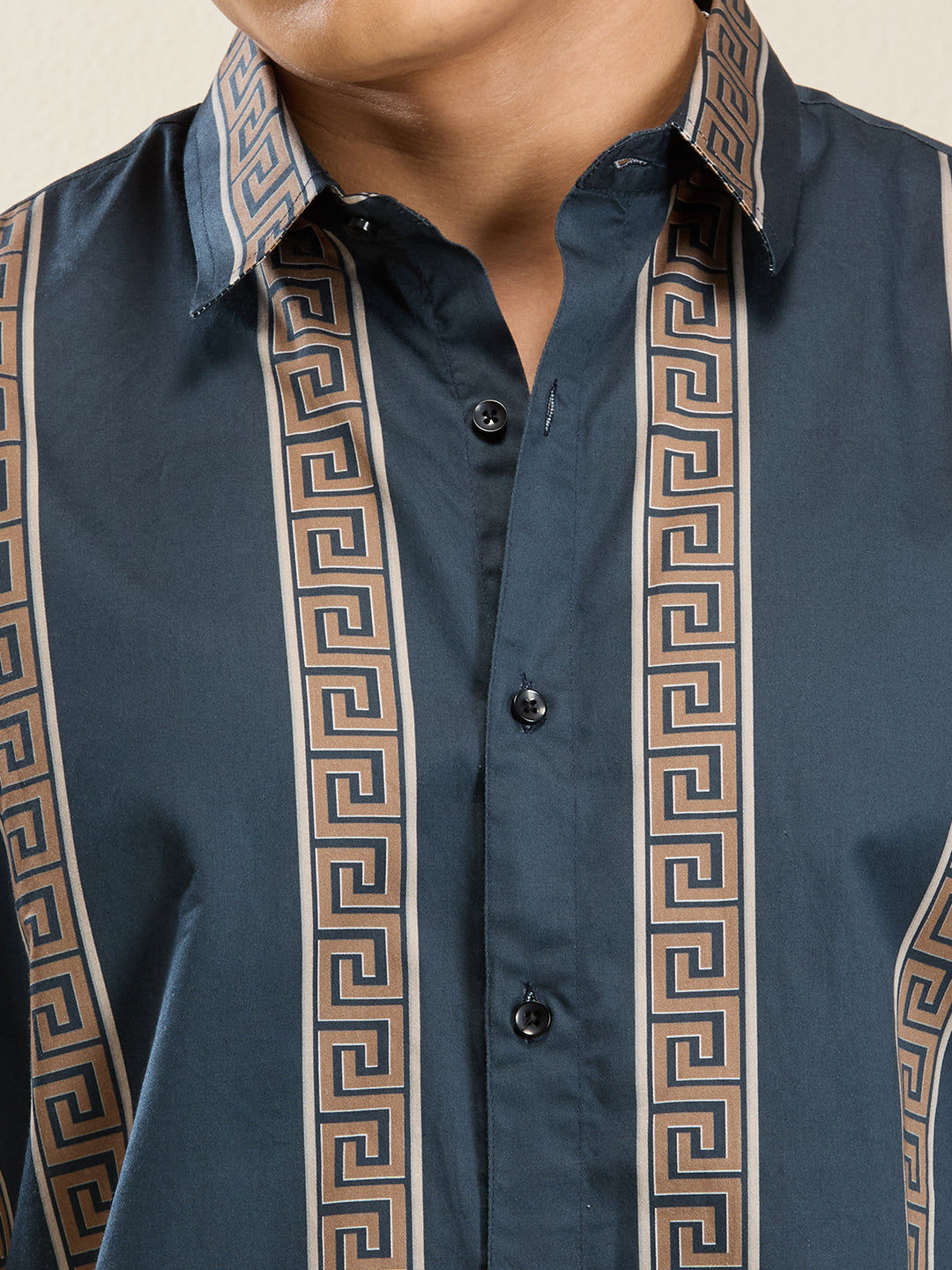 Men's Slim Fit Cream 100% Cotton Vertical Printed Shirt | Mark & Albert