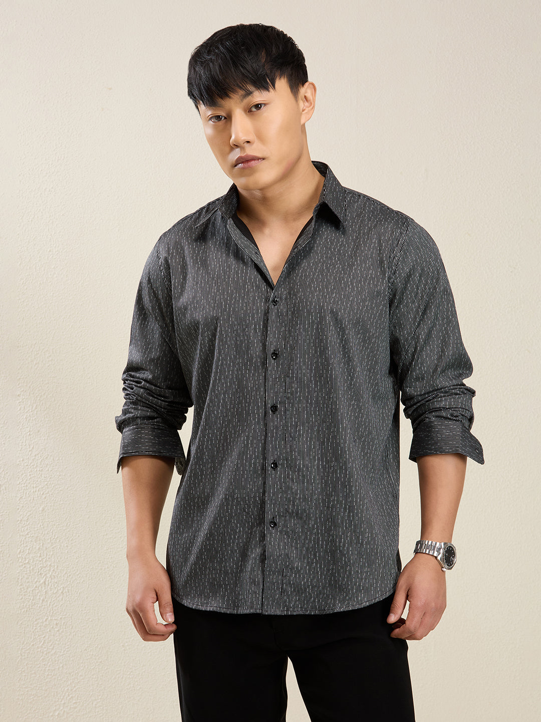 Men's Slim Fit Grey Printed Cotton Casual Shirt