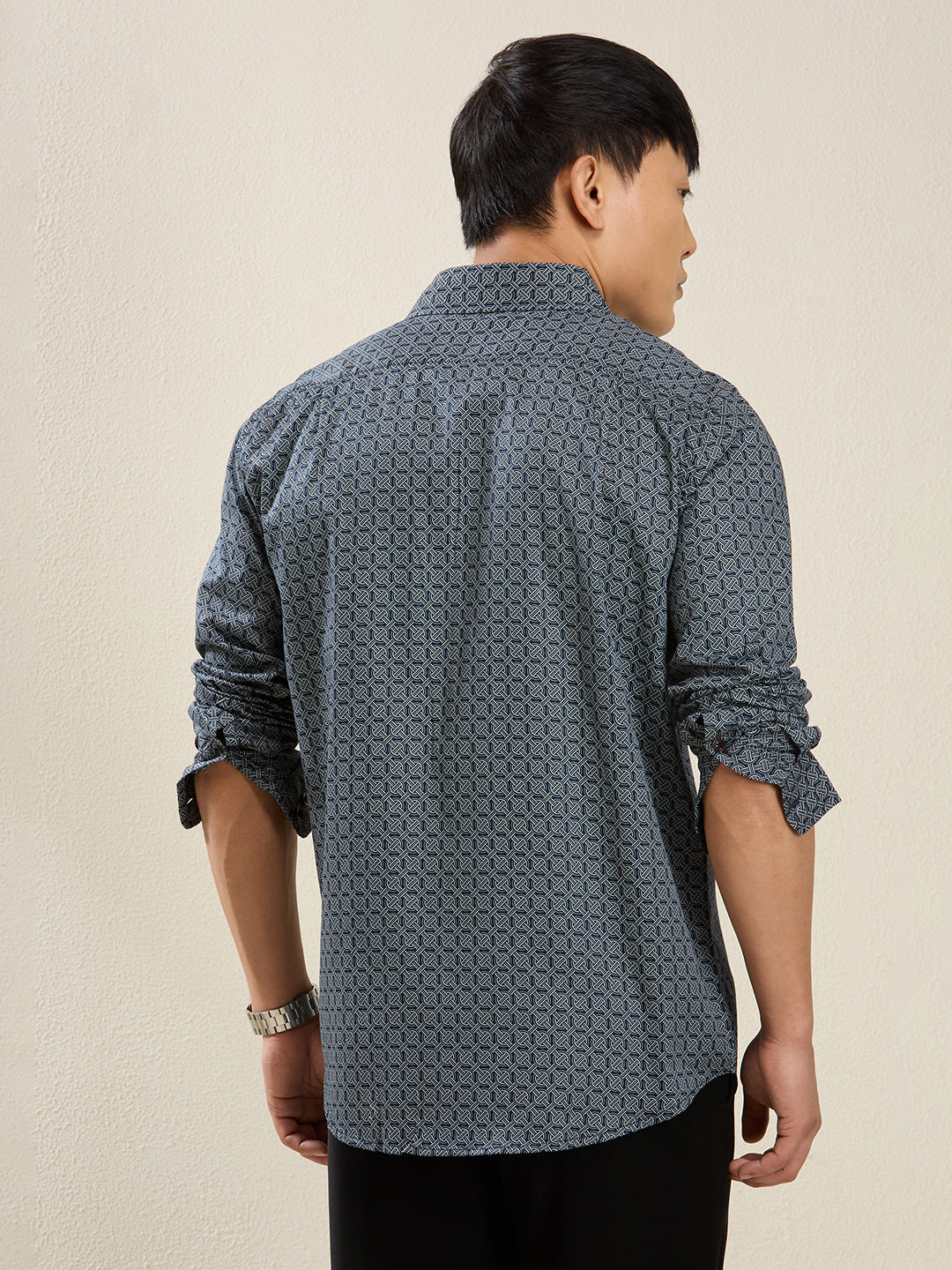 Men’s Blue Geometric Print Slim Fit Shirt