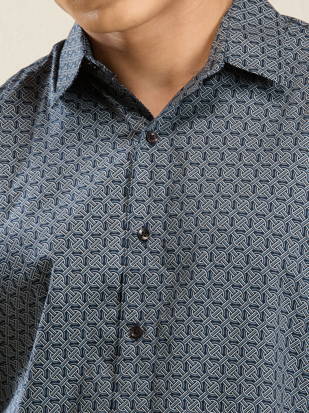 Men’s Blue Geometric Print Slim Fit Shirt