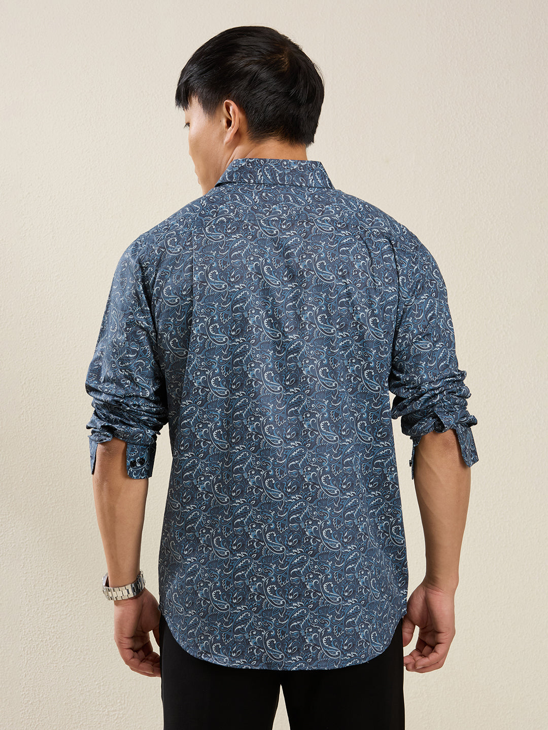 Men’s Blue Paisley Print 100% Cotton Slim Fit Shirt