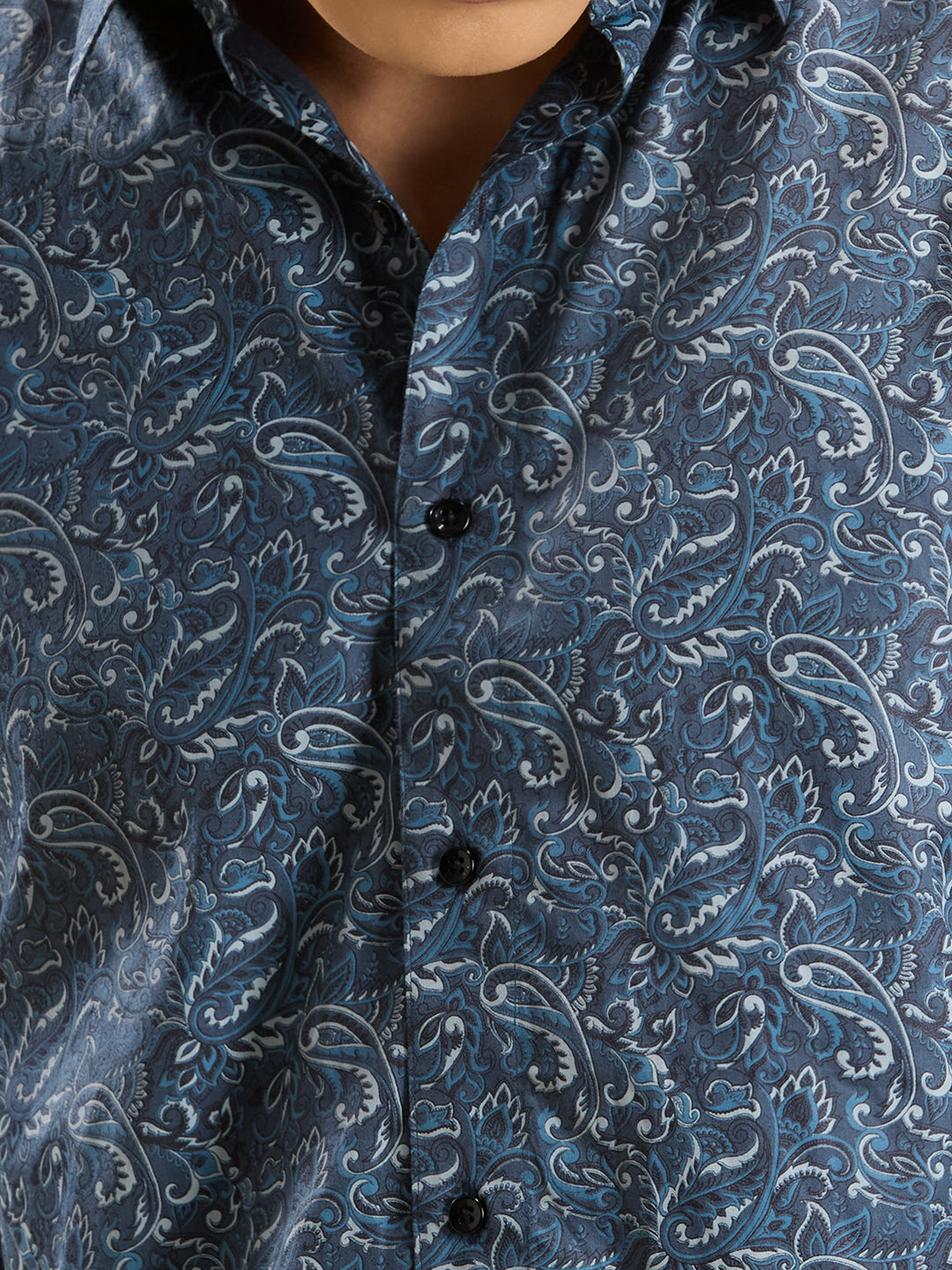 Men’s Blue Paisley Print 100% Cotton Slim Fit Shirt