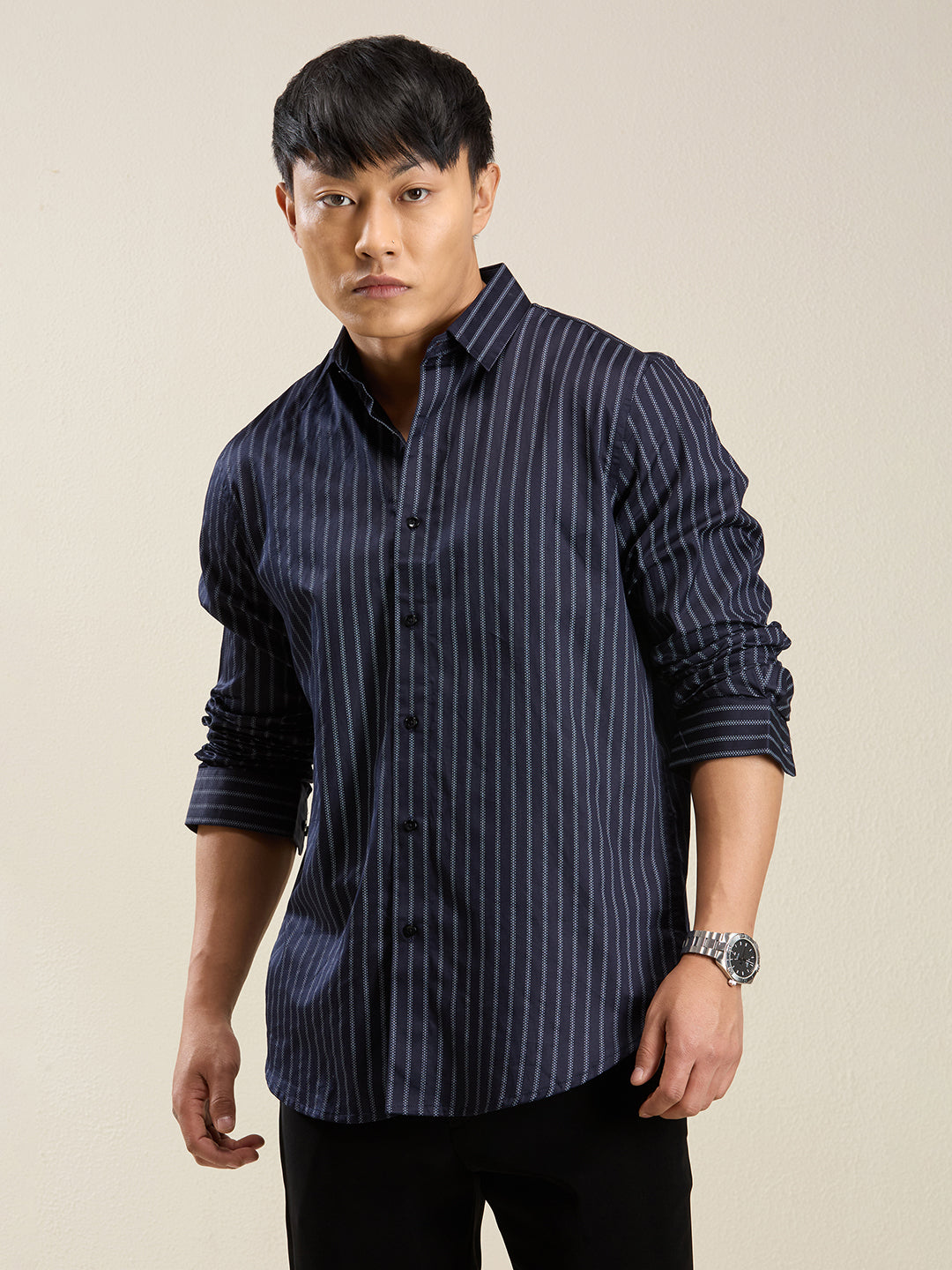 Midnight Stripes – 100% Cotton Slim Fit Shirt