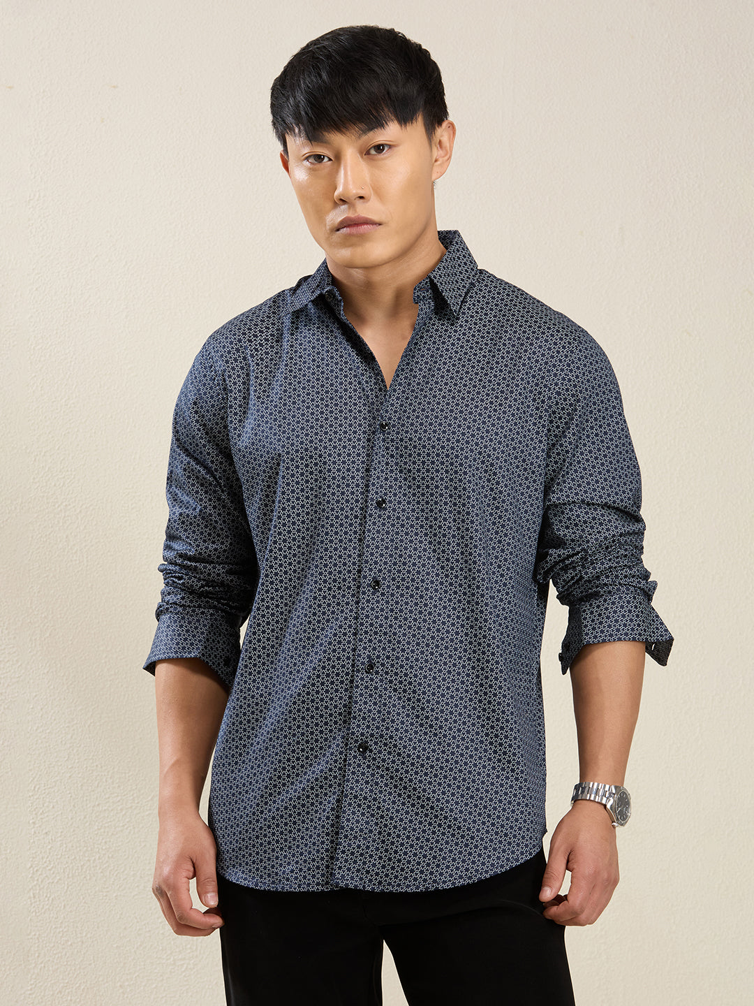 Navy Micro-Print Shirt