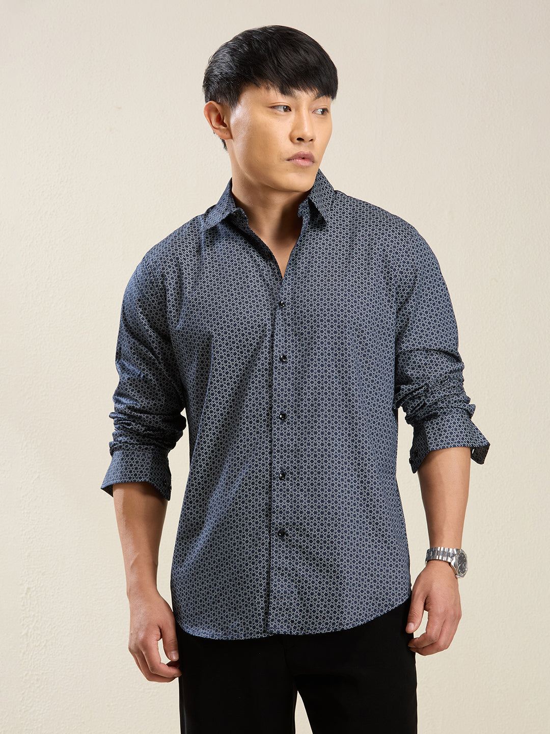 Navy Micro-Print Shirt