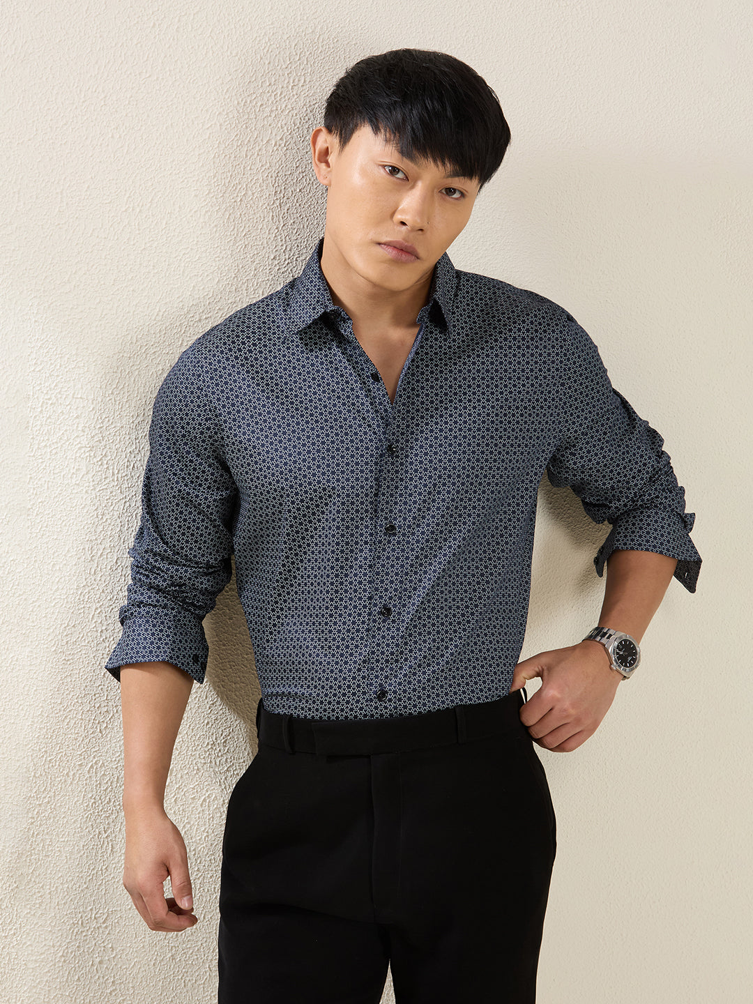 Navy Micro-Print Shirt