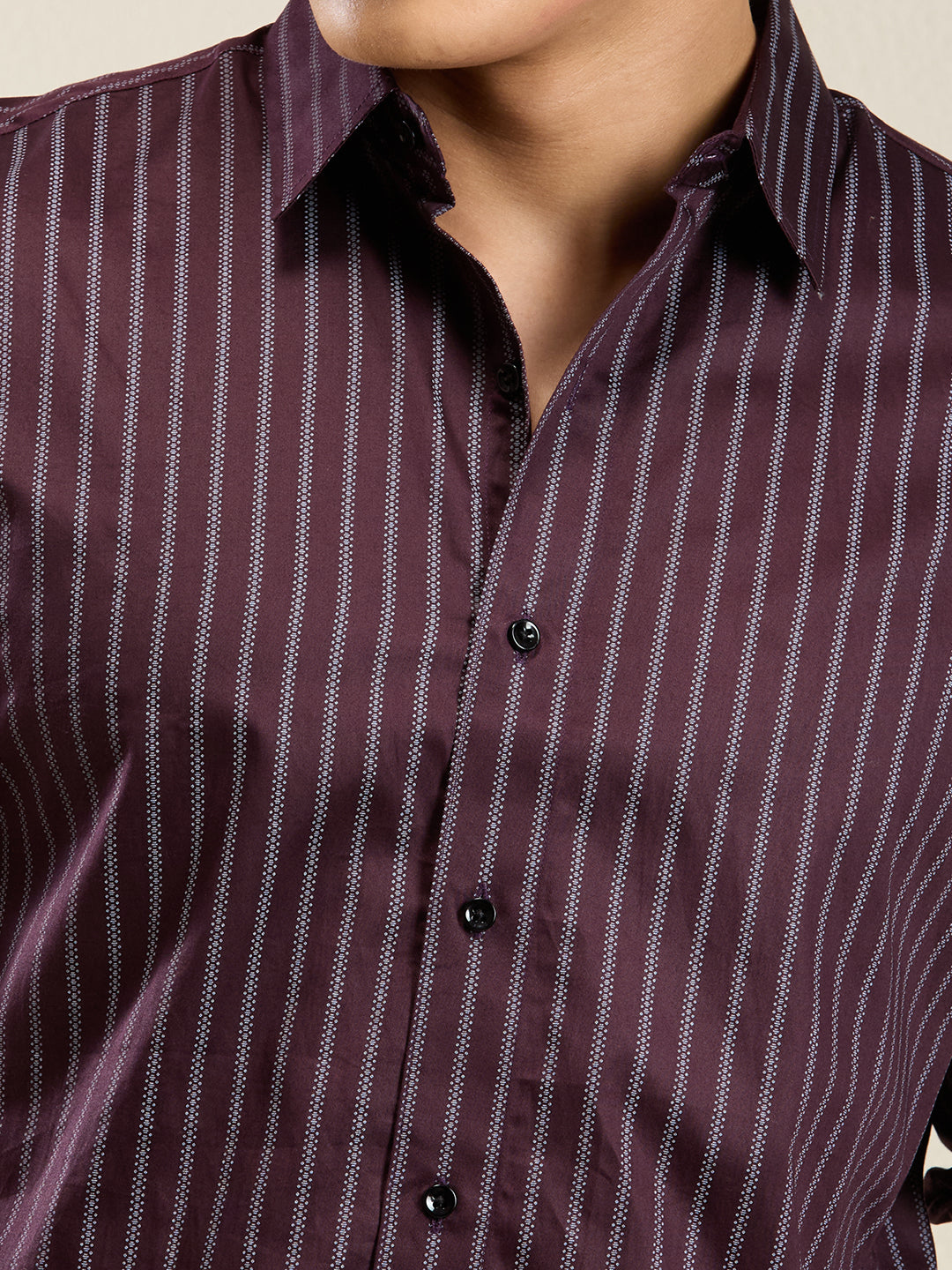 Wine Striped Slim Fit Shirt